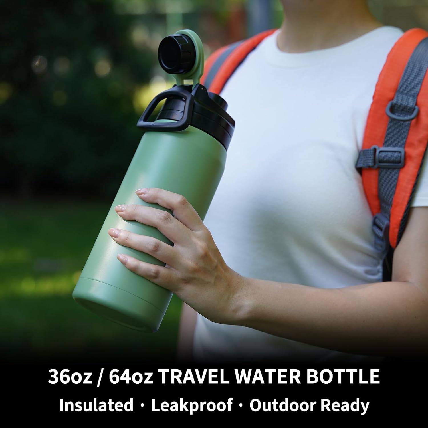 BJPKPK Half Gallon Water Bottle,64oz Insulated Bottles Wide Mouth,Stainless Steel Large Water Jug with Leakproof Spout Lid,Keep Drinks Cold and Hot,Black - Image 2