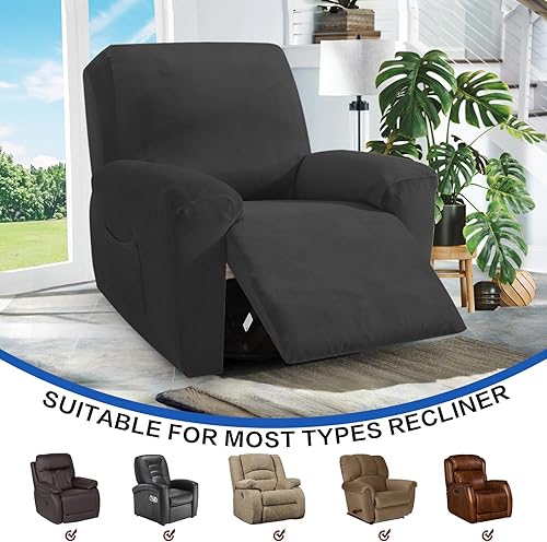 Vista 174 de MAXIJIN - Funda para sillón reclinable de terciopelo de 4 piezas, elástica, afelpada, gruesa y suave, con bolsillo lateral (camello)