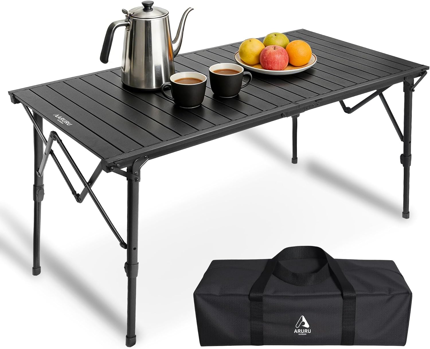 50" Large Folding Camping Table with Adjustable Hight Legs for 2-6 People - Heavy Duty Foldable Camp Table with Roll-Up Aluminum Picnic Table, Portable Outdoor Table for Cooking,Beach,BBQ,Party