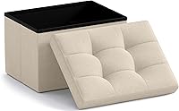 OrnavoHome Foldable Linen Storage Ottoman - Small Rectangle Footrest Stool Seat 12x16x12 Beige, 38L Capacity for Dorm Bedroom Living Room