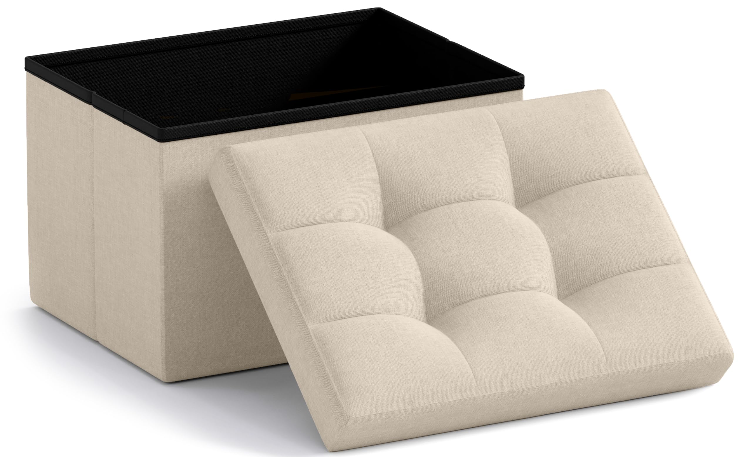 Ornavo Home Small Storage Ottoman Foldable Collapsible Rectangle Linen Ottoman Foot Rest Stool Seat, for Living Room, Bedroom, Home Office, Dorm - 12 x 16 x 12, Beige