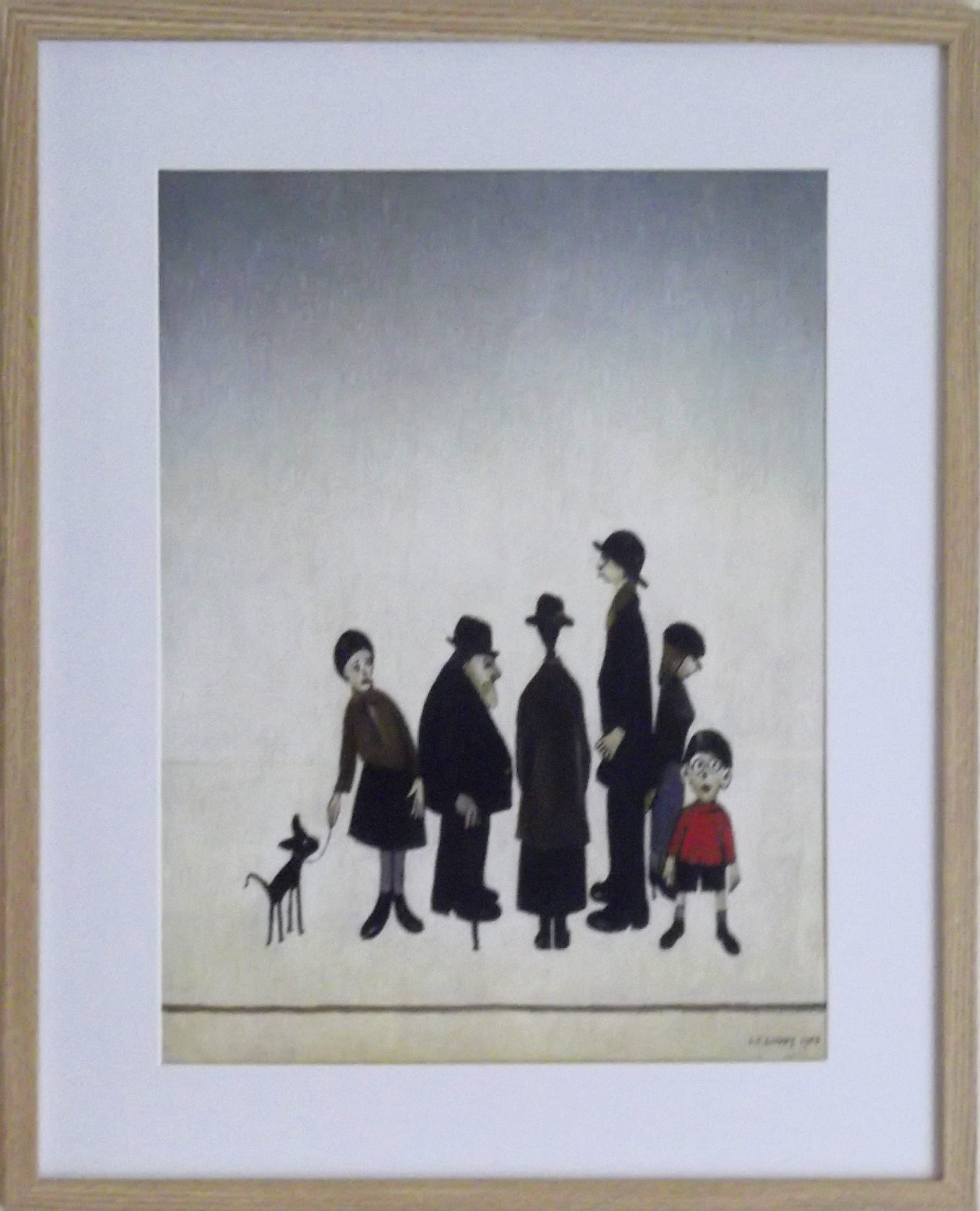 Stateoftheart-Uk Light Oak Finish Frame With Mount And Large Image Authentic L S Lowry Print - The Family - 21 X 17Inch, Light Wood Finish Frame With Mount And Large Image