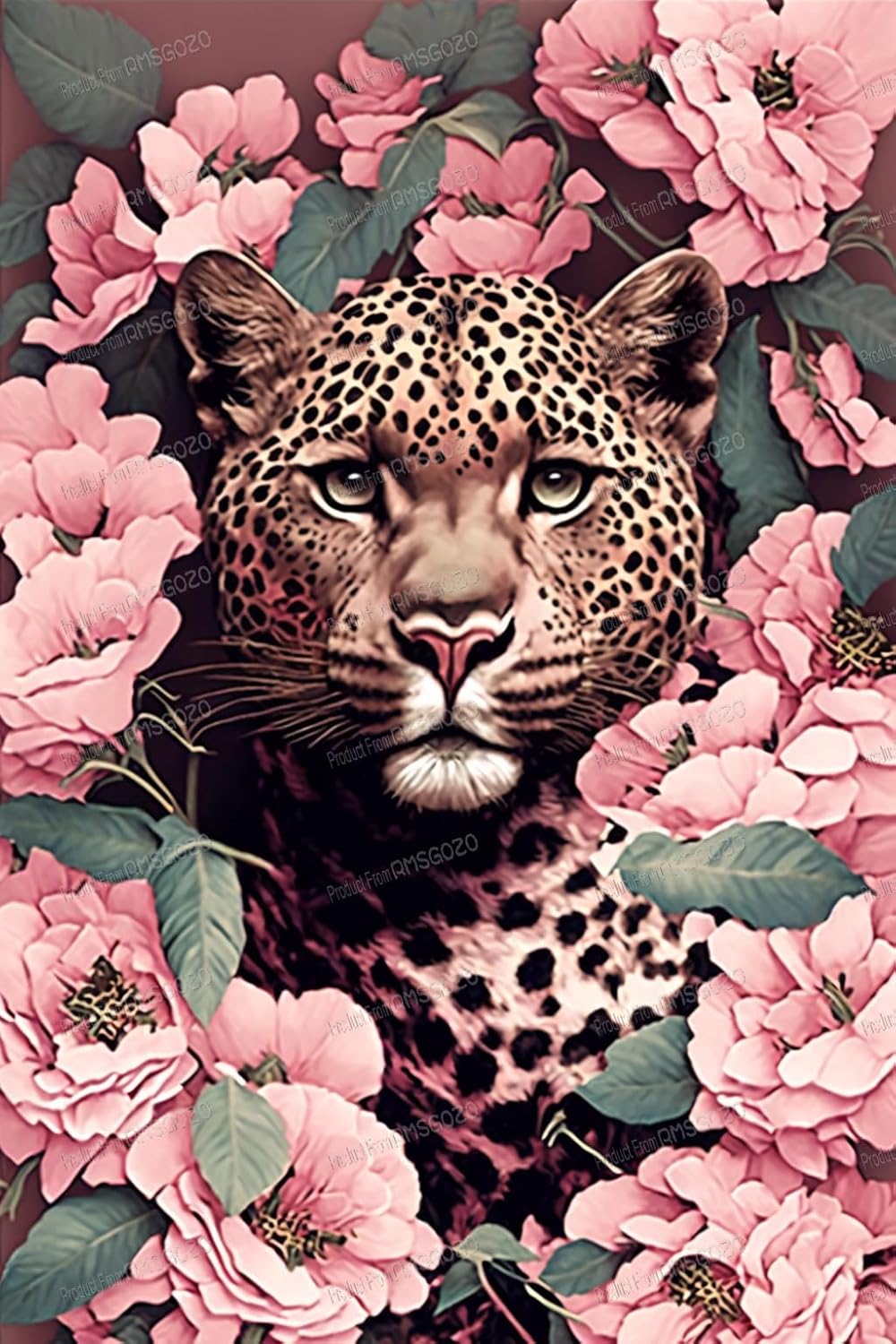 RMSGOZO 5D Pink Flower Leopard Diamond Painting Kits - Animal Diamond Painting, DIY Full Round Crystal Diamond Art Kits for Adults Kids, for Room Decor & Wall Decor Gifts (20 X 24 Inch)