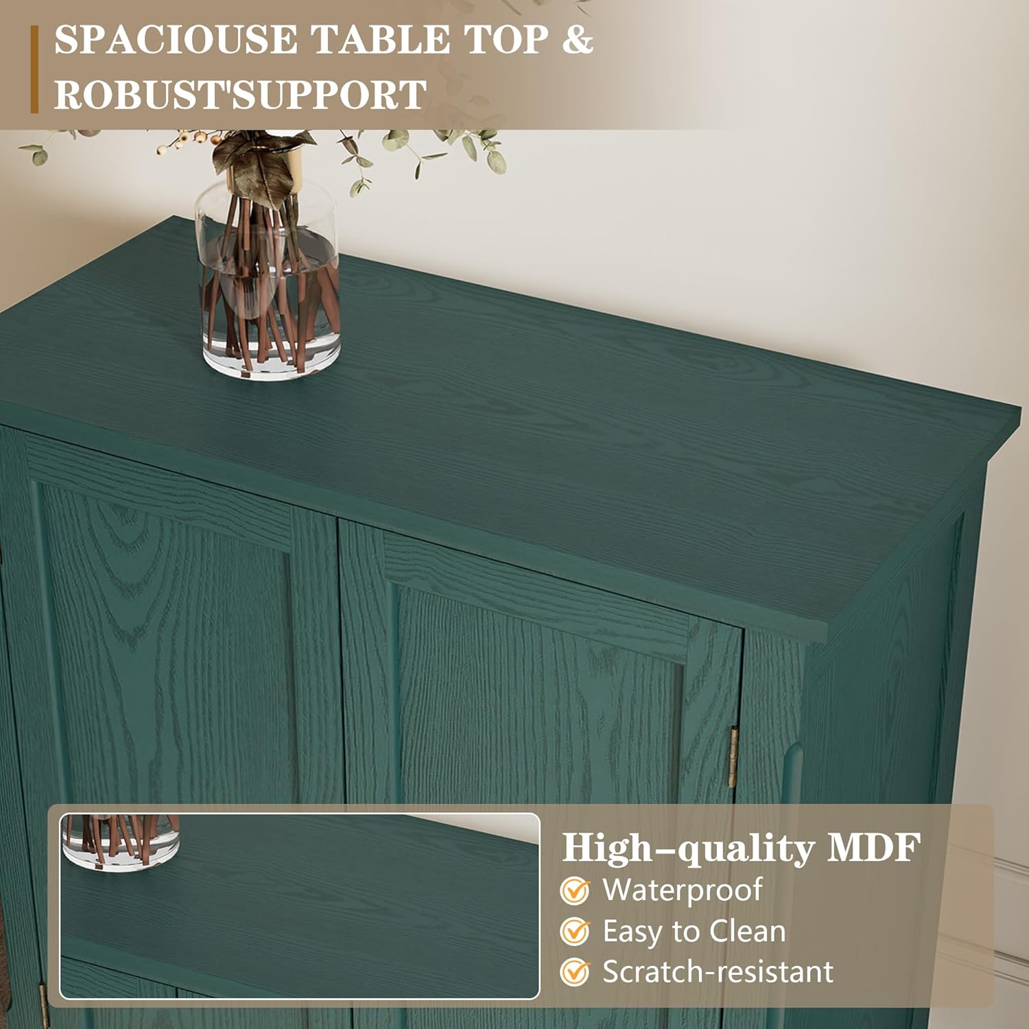 ARTPOWER Sideboard Buffet Cabinet with Storage, Retro Wood Accent Cabinet with 2 Doors, Credenza with Adjustable Shelves for Living Room, Dining Room, Entryway, Green
