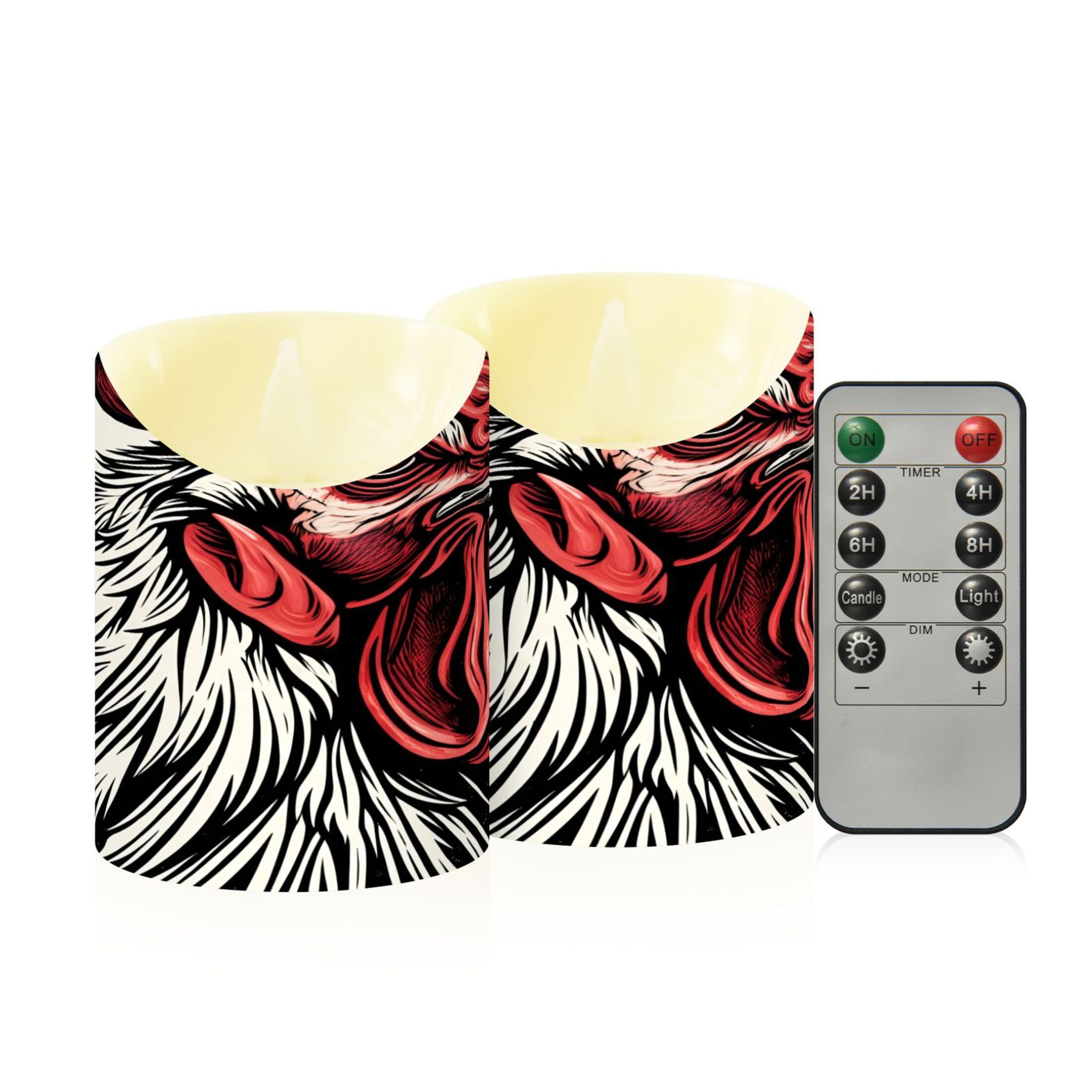 Kutsu Rooster Flameless Candles Set of 2, Battery Operated LED Flickering Candles with Remote and Timer, Plastic Pillar Candles for Home Wedding Decor