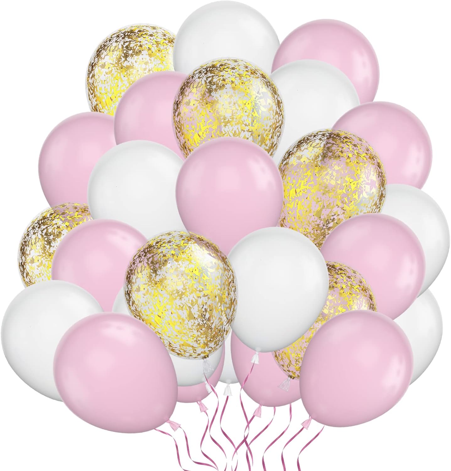 Blancos Rosados Globos, 30Pcs Globos de Cumpleaños Blanco Rosado, Globos Helio Blanco Rosado, Globos De Confeti Dorados Para Decoracion Cumpleaños Niña, Bodas, Baby Shower, Decoraciones Para Fiestas