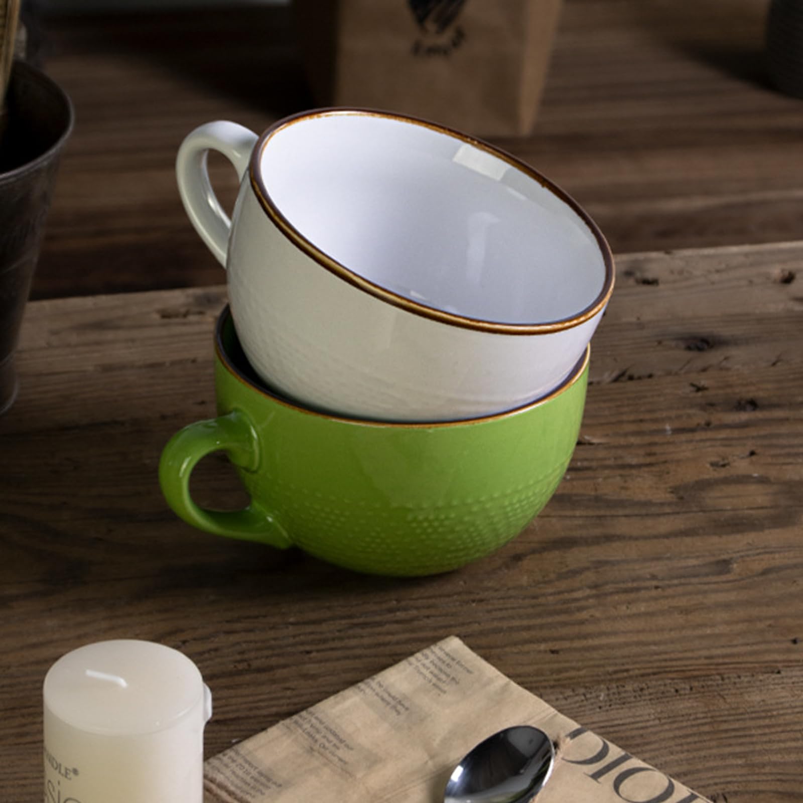 MIELIMON Set di 2 tazze da colazione Ciotole da zuppa in ceramica Tazza da caffè grande, tazze da zuppa con manico adatto per forno a microonde e lavastoviglie per cereali dessert insalata