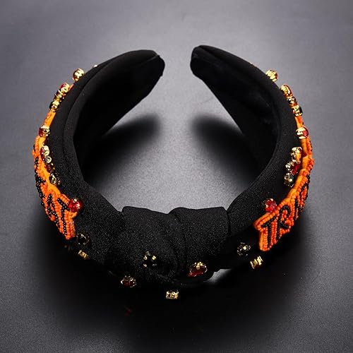 Vista 92 de Diademas de Halloween para mujer, diadema anudada con cuentas de truco o trato, diadema con nudo superior con diamantes de imitación, accesorio