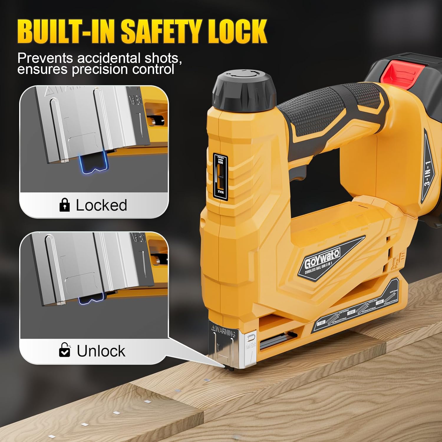 21V Cordless Nail Gun - 18 Gauge 3-in-1 Electric Brad Nailer with 2 x 2.0Ah Batteries & Charger & 1000x18GA Nails & 1000xT50 Staples & 1000x1014J Staples for DIY Home Projects & Wood Working