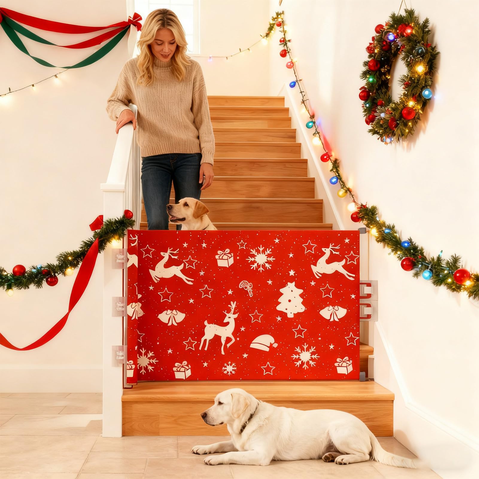 Puerta Para Perros En Escaleras Retráctil De Seguridad A Prueba De Niños | Puerta Para Perros Interior Para Entrada Para Mascotas Para Interiores Exteriores Terraza Balcón