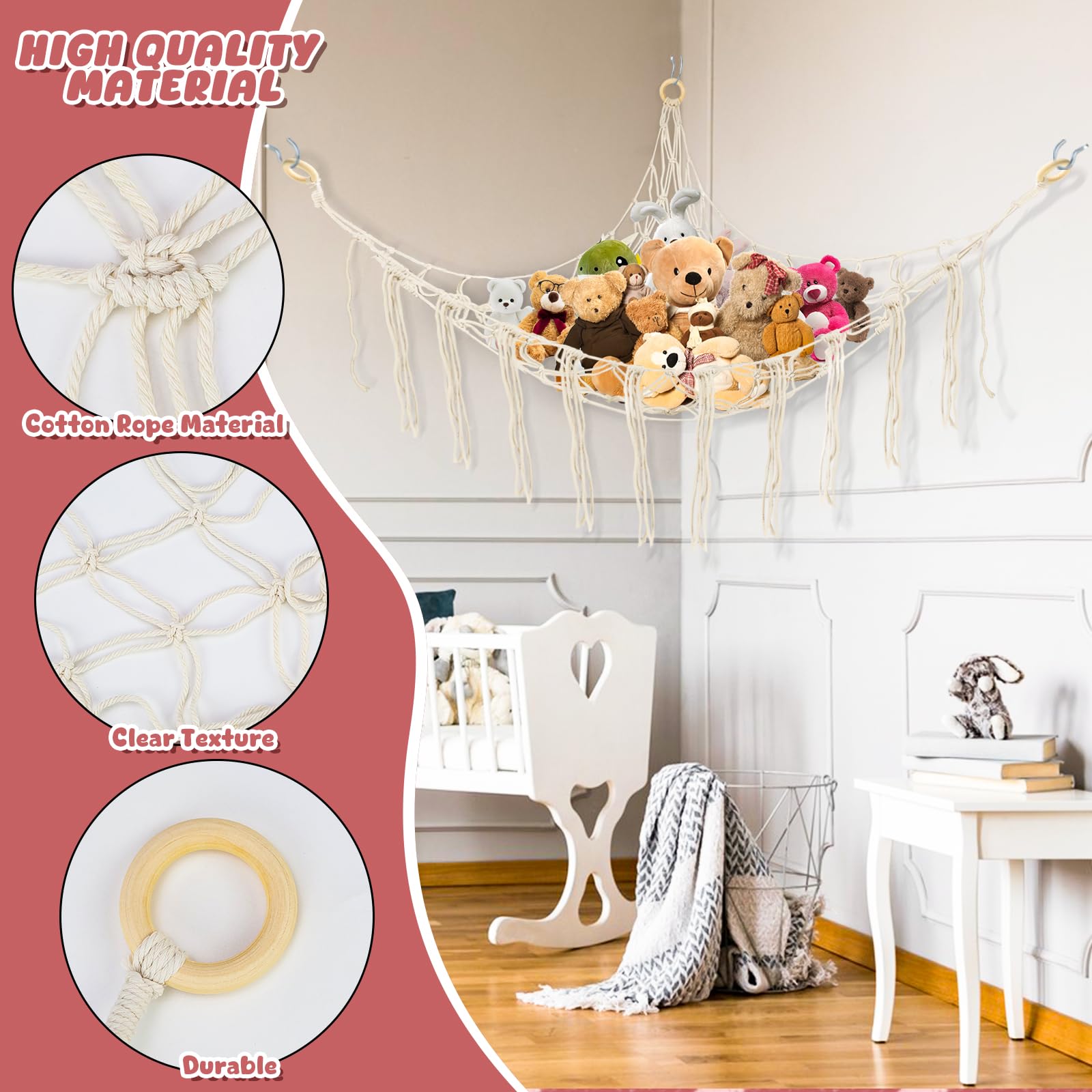 CHRI 2er-Pack Kuscheltier Aufbewahrung Netz Boho Makramee Stofftier Hängematte Spielzeug Aufbewahrung für Kinderzimmer Deko Küche, Haushalt & Wohnen