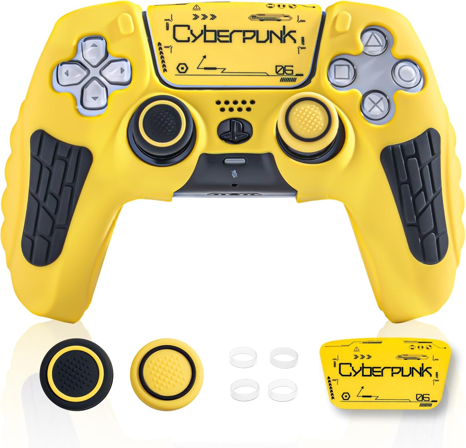 ECHZOVE PS5 Controller Cover Case, Anti-Slip Silicone Cover Skin Compatible with PS5 Controller with Thumb Grip Caps, Joystick Protectors and Cover Wrap Sticker - Yellow - Amazon product rated Grade B