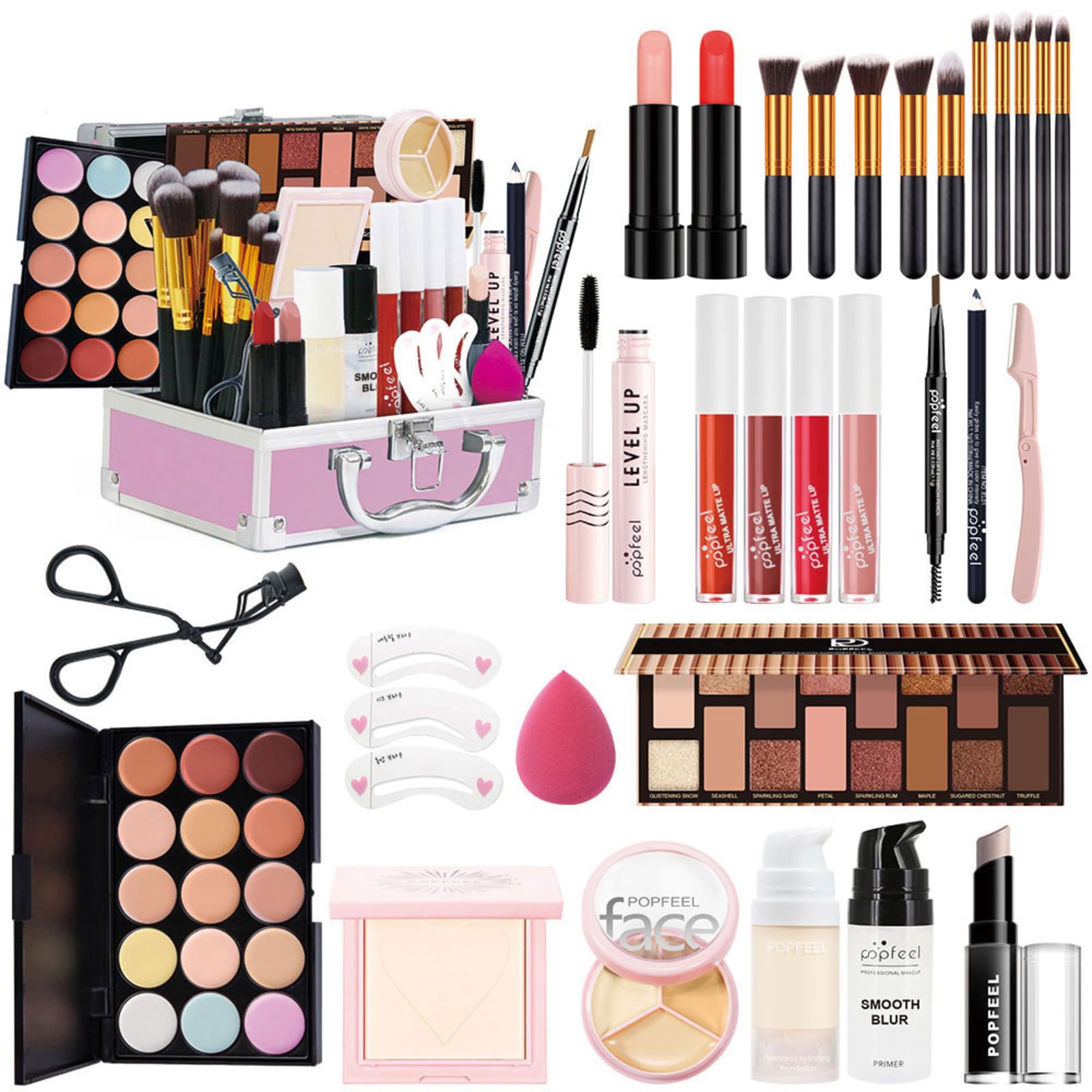 All-in-One Kosmetik Schmink Kit für Gesicht, Augen und Lippen, Multifunktions Make-up Geschenkset mit Lidschatten Palette, Lippenstift, Concealer, Grundierung, Mascara, Pinsel - Kit 158