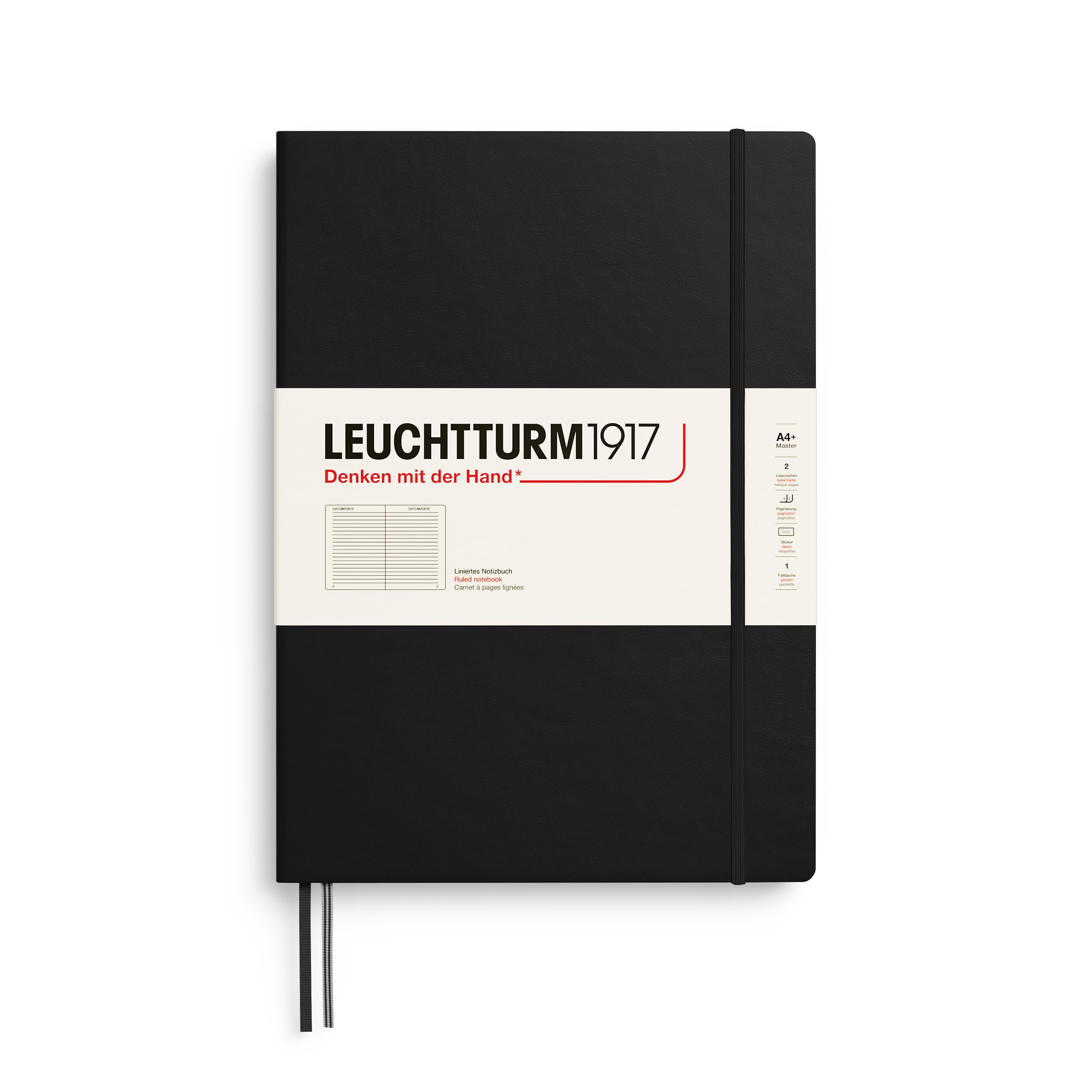 Notebook Hardcover Master Classic A4+ - 235 Numbered Pages for Writing and Journaling (Black, Ruled)