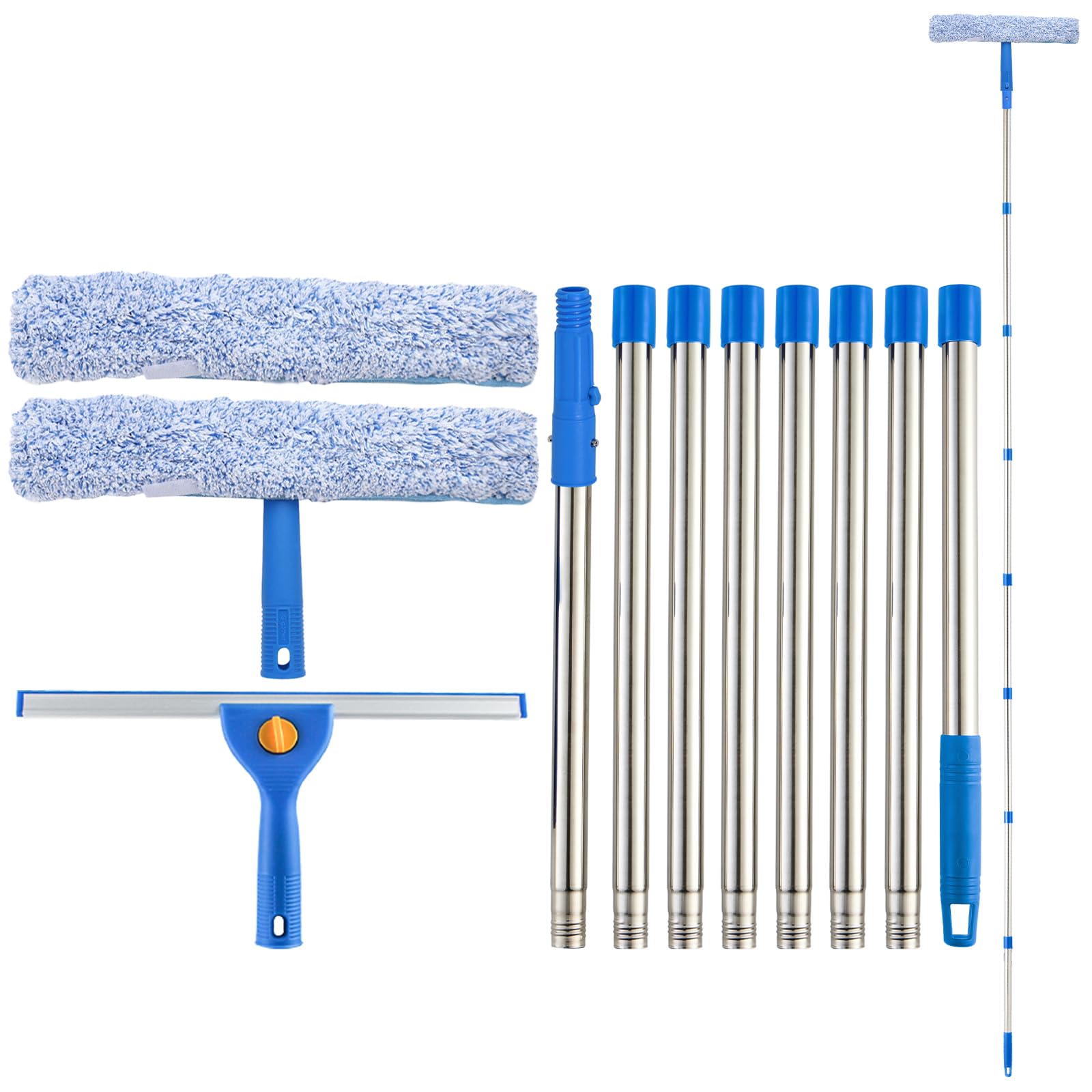 Fensterreinigungsset, 3 m, hohe Reichweite, 35,6 cm Fensterabzieher und 38,1 cm Schrubber mit langem Griff, Fensterwaschausrüstung mit Verlängerungsstange für Zuhause und draußen