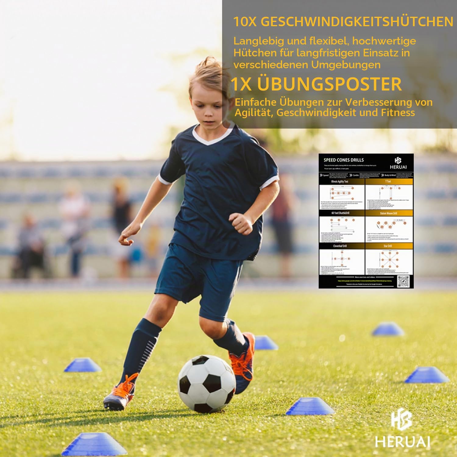 Fußball Trainingsset Koordinationsleiter Fussball Trainingszubehör mit 6m verstellbare Trainingsleiter,4 Hürden,10 Hütchen, Fallschirm,Springseil,Trainingsset Equipment