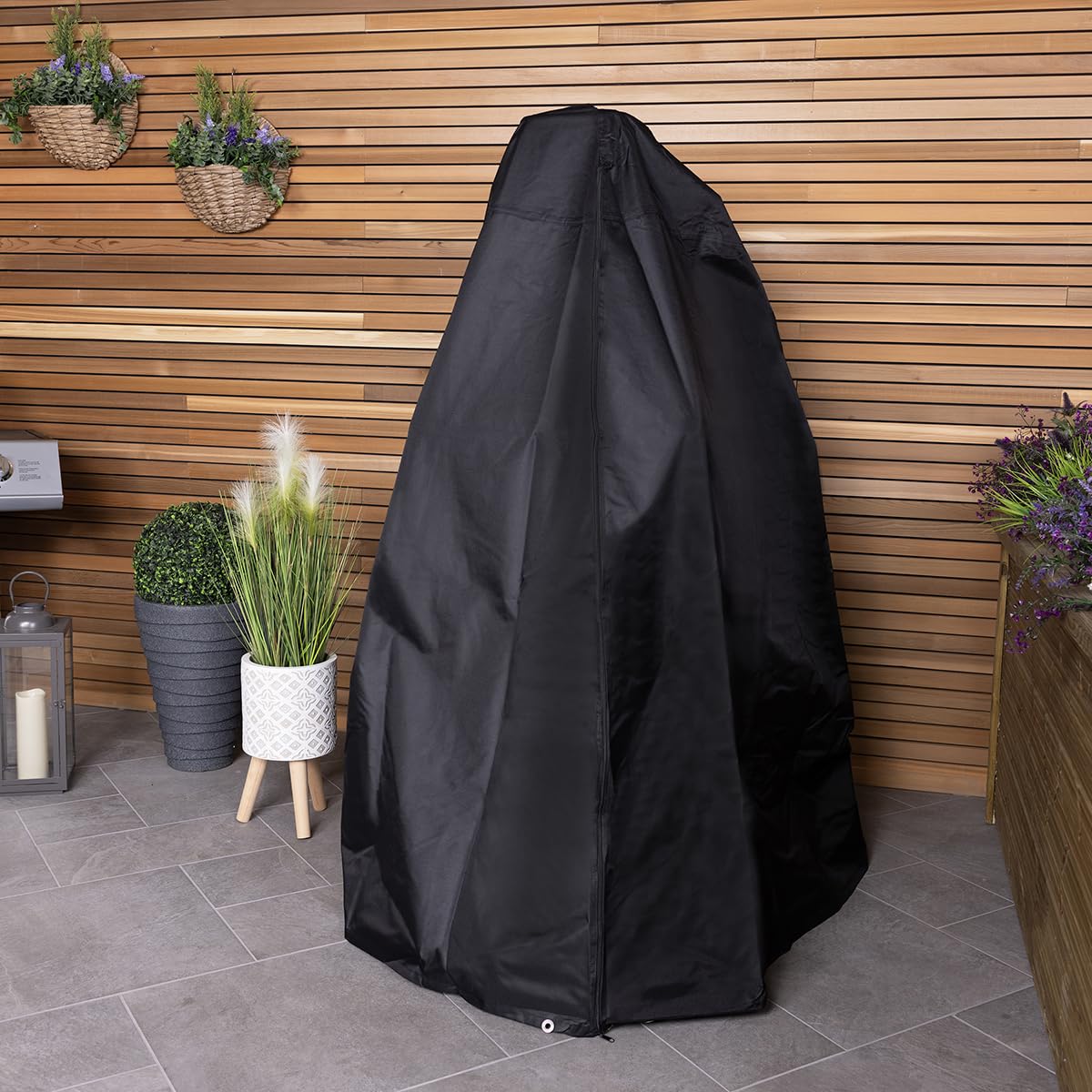 CHARLES BENTLEY Rattan Swing Seat Cover, Waterproof, Tear Resistant, For Outside, Patio, Garden Table Cover, Windproof, Circular Table, Weatherproof, Easy Clean, PVC Polyester, Black (205x180x180cm)