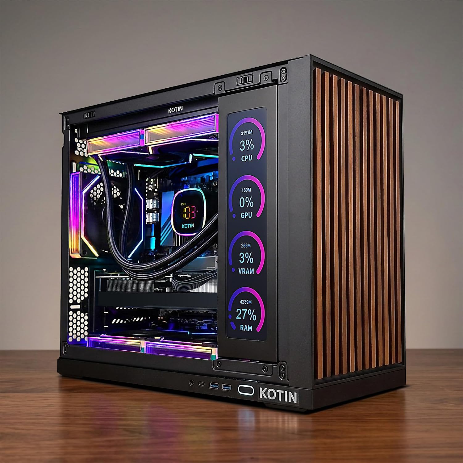 KOTIN Prebuilt Gaming PC RTX 5070 12GB, Ryzen 7 9700X, 32GB DDR5, 1TB SSD | 11.3in Smart Display, 850W 80+ Gold PSU, 360mm Liquid Cooler, WiFi 7, 1440p 4K ARGB Windows 11 Gaming Desktop Computer image 4