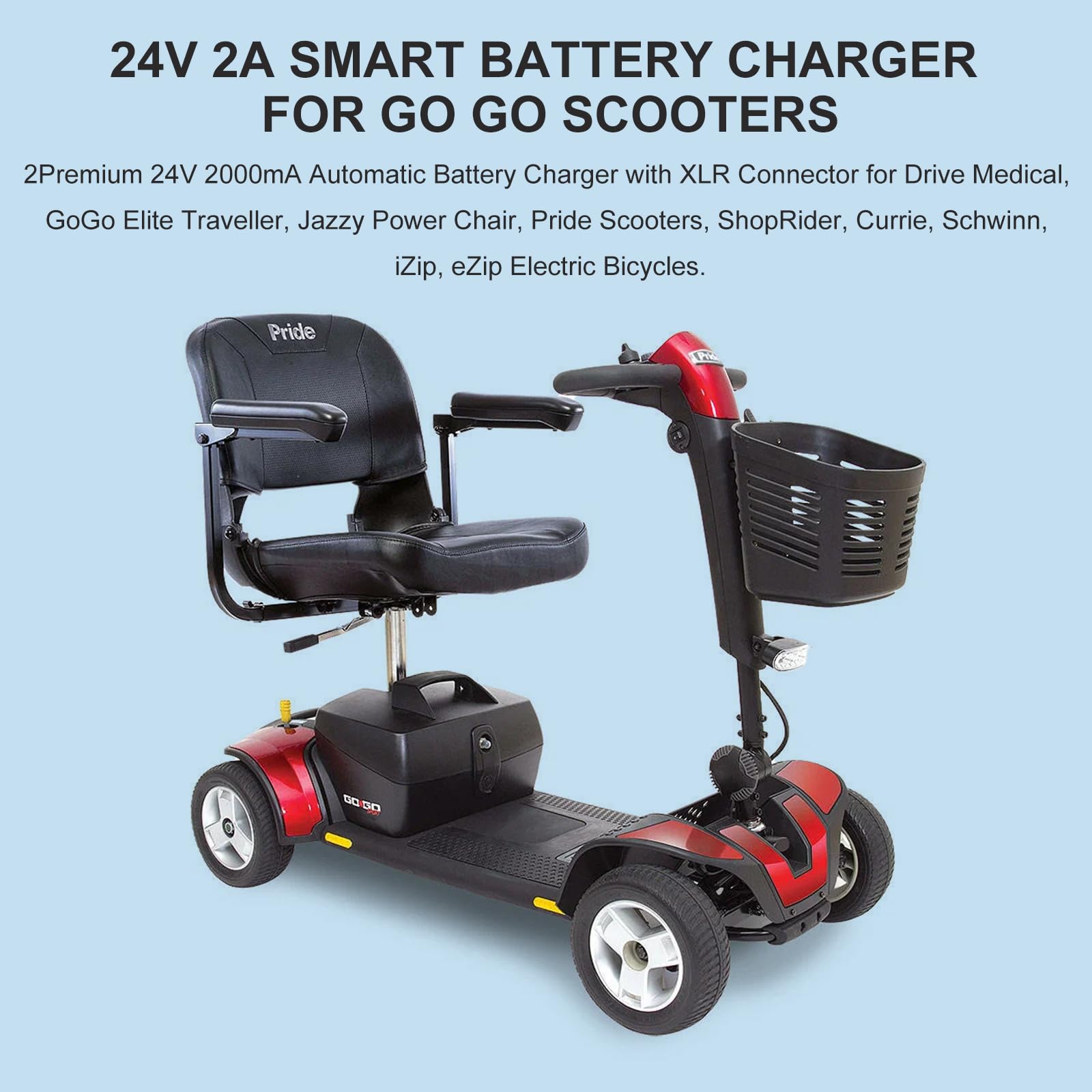 29,4 V 24 V 2 A 3-pinowa XLP ładowarka do skuterów elektrycznych wózków inwalidzkich | Kompatybilny z Go-Go Elite Traveller, Jazzy Power Chair, Pride Mobility, ShopRider, Ezip Drive Medical, Bladez