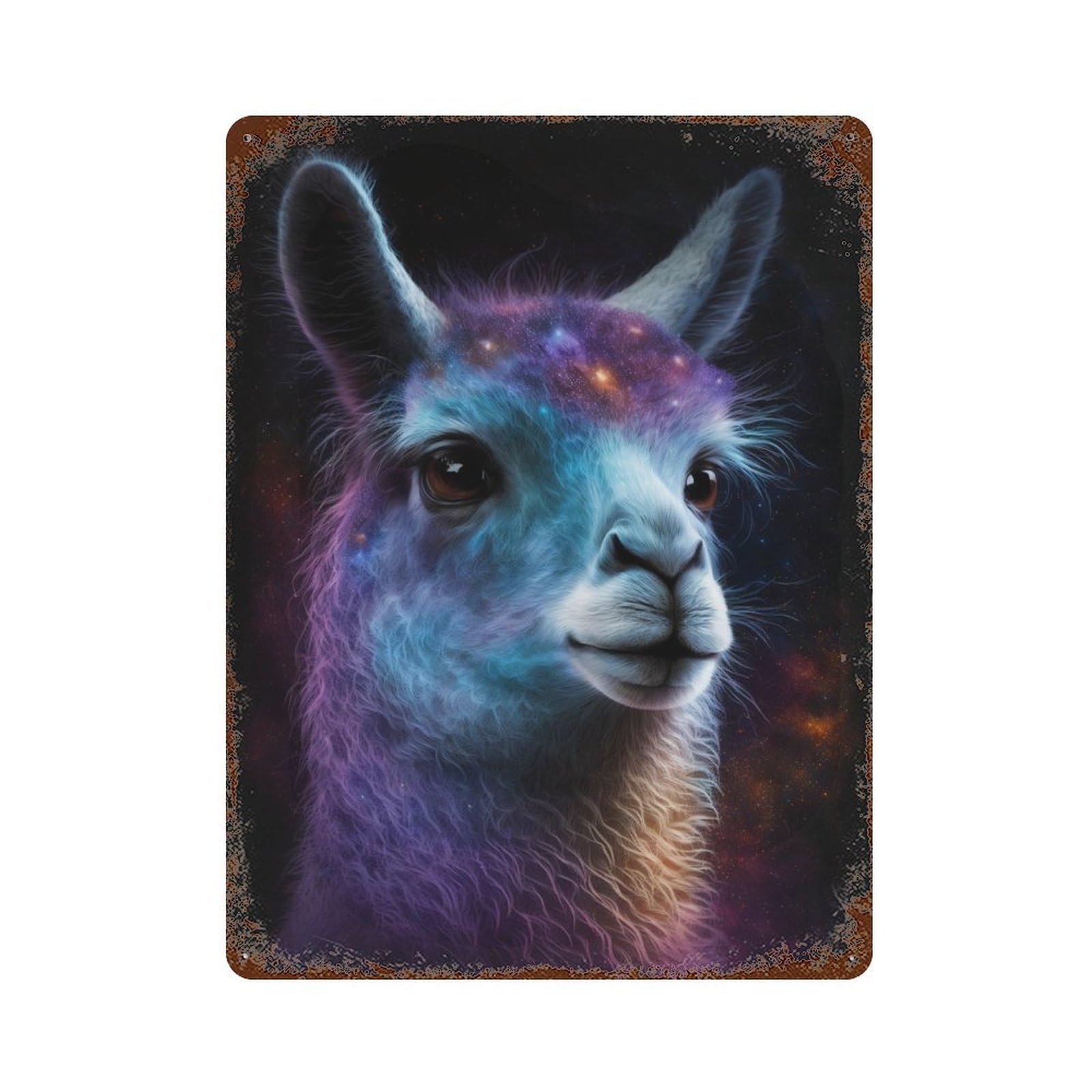 Cosmic Llama Portrait-18 Decorative Tin Sign 15.7"x11.8", Vintage Wall Decor for Basement, Hobby Room And Garage Decor