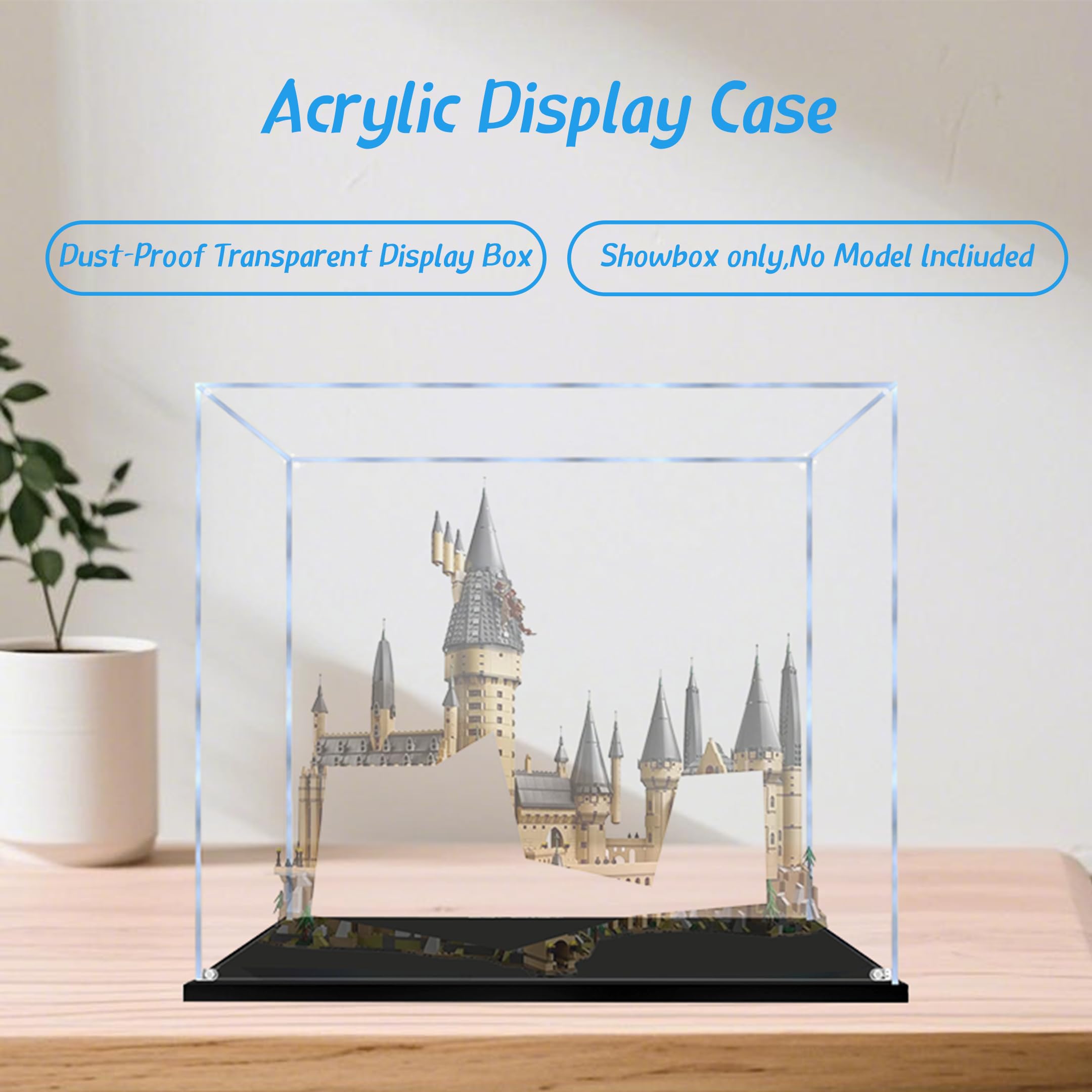 Acryl-Vitrine für Lego 71043 Schloss-Bauset, staubdichte transparente Box, Vitrine – nur Vitrine, Schaukasten kompatibel mit Lego 71043 (3 mm, schwarzer Sockel)