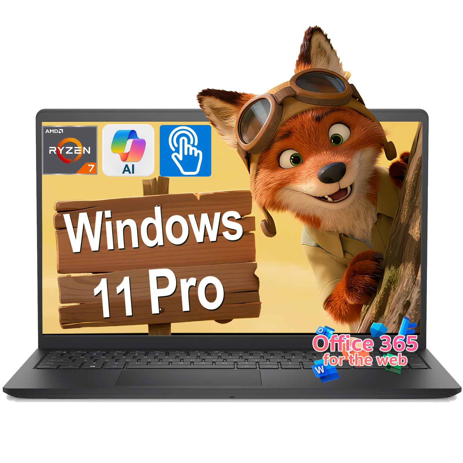 Dell 15 Touchscreen Laptop dc15255 for Business & Student, AMD R7 7730U(Beats Intel core i7-1355u), 16GB RAM 512GB SSD,15.6" FHD, Office 365 for the