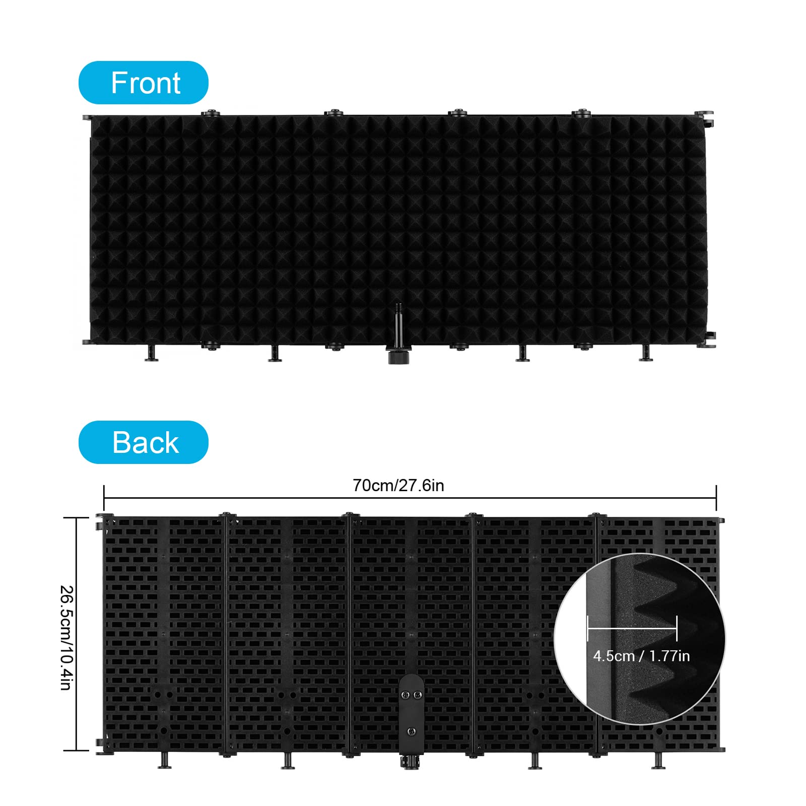 Panel de aislamiento de micrófono plegable de 5 capas, filtro de aislamiento acústico, filtro pop de espuma absorbente, reflector de espuma para dispositivos de grabación de condensador de micrófono.