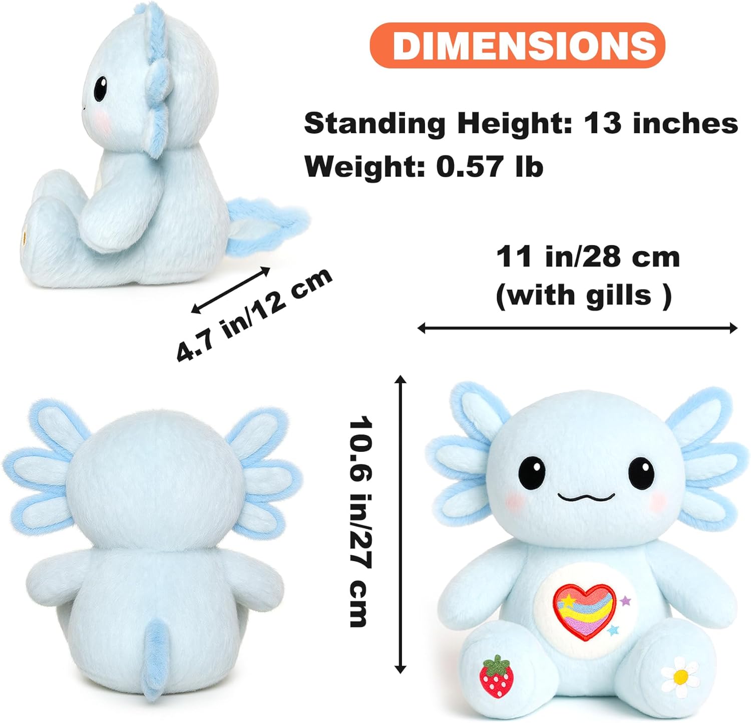 Axolotl Plush with 9 Pcs of Axolotl Stuffed Animal Clothes and Accessories,Gifts Ideas for Girls Ages 3 to 12(14-inch) (Blue)
