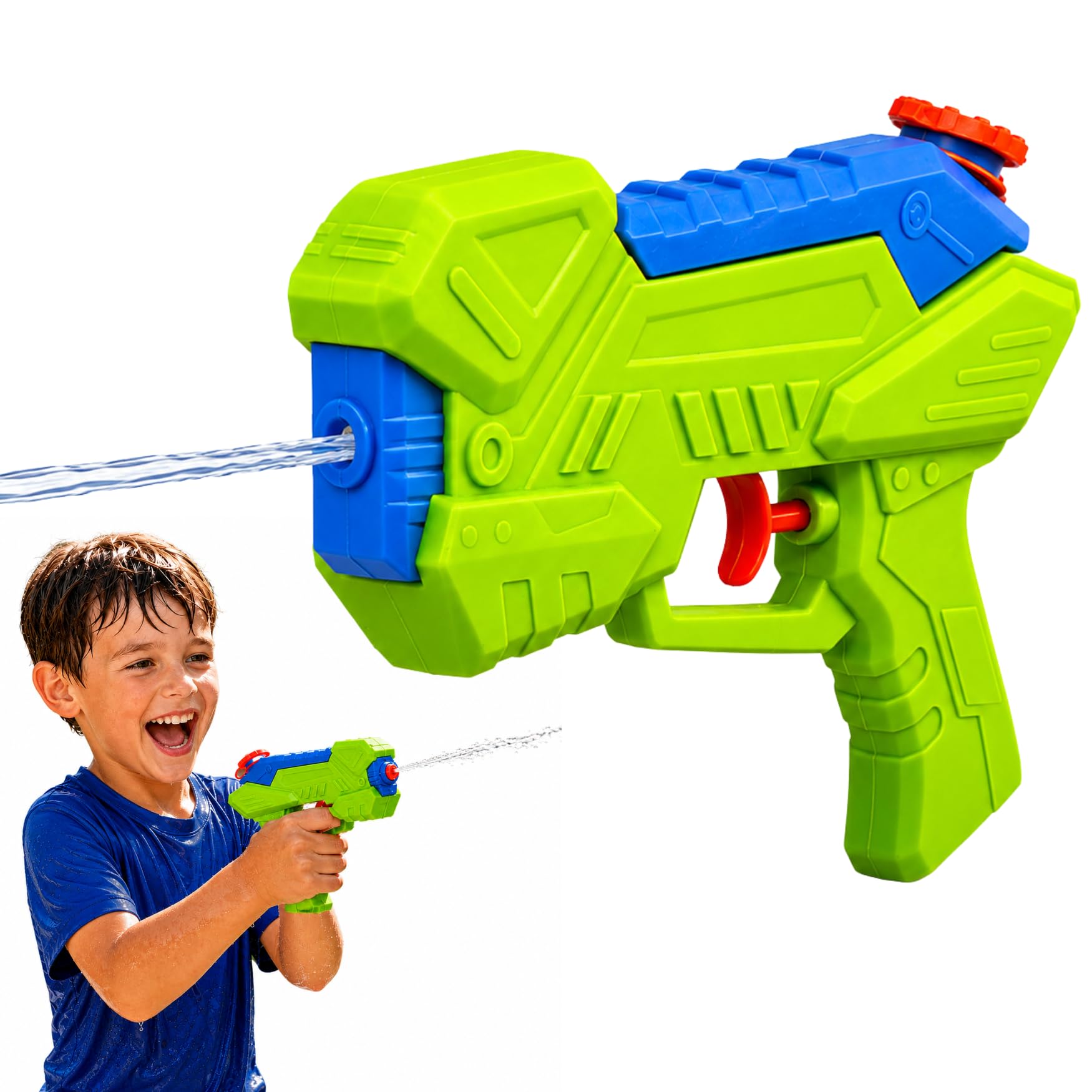 Splash Squad Next Gen Shooter Water Gun 250ml Tank 7m Range Manual Trigger Water Blaster Water Pistol for Kids Garden Beach Pool Summer Toys Green - 20cm