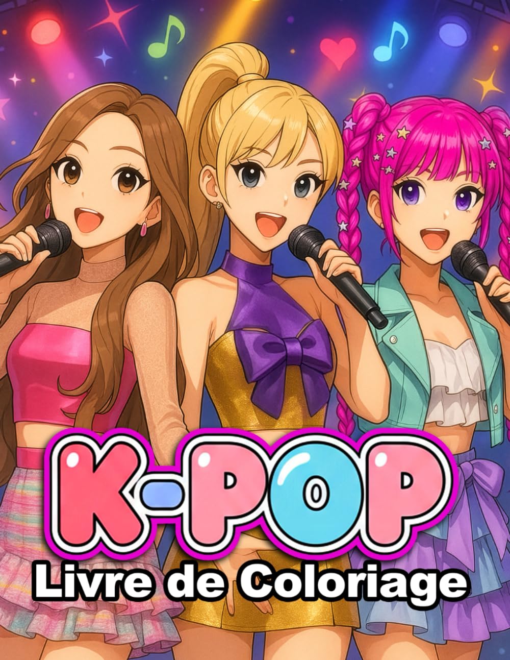 Livre de Coloriage K-Pop: Idoles K-Pop en Style Anime, Poses Scéniques Mignonnes et Esthétique Coréenne — Pour Enfants, Ados et Fans