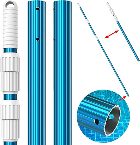 CKE Poste de piscina telescópico de aluminio azul de 12 pies de grosor mejorado de 0039 pulgadas de grosor ajustable de 3 piezas expandibles conecta