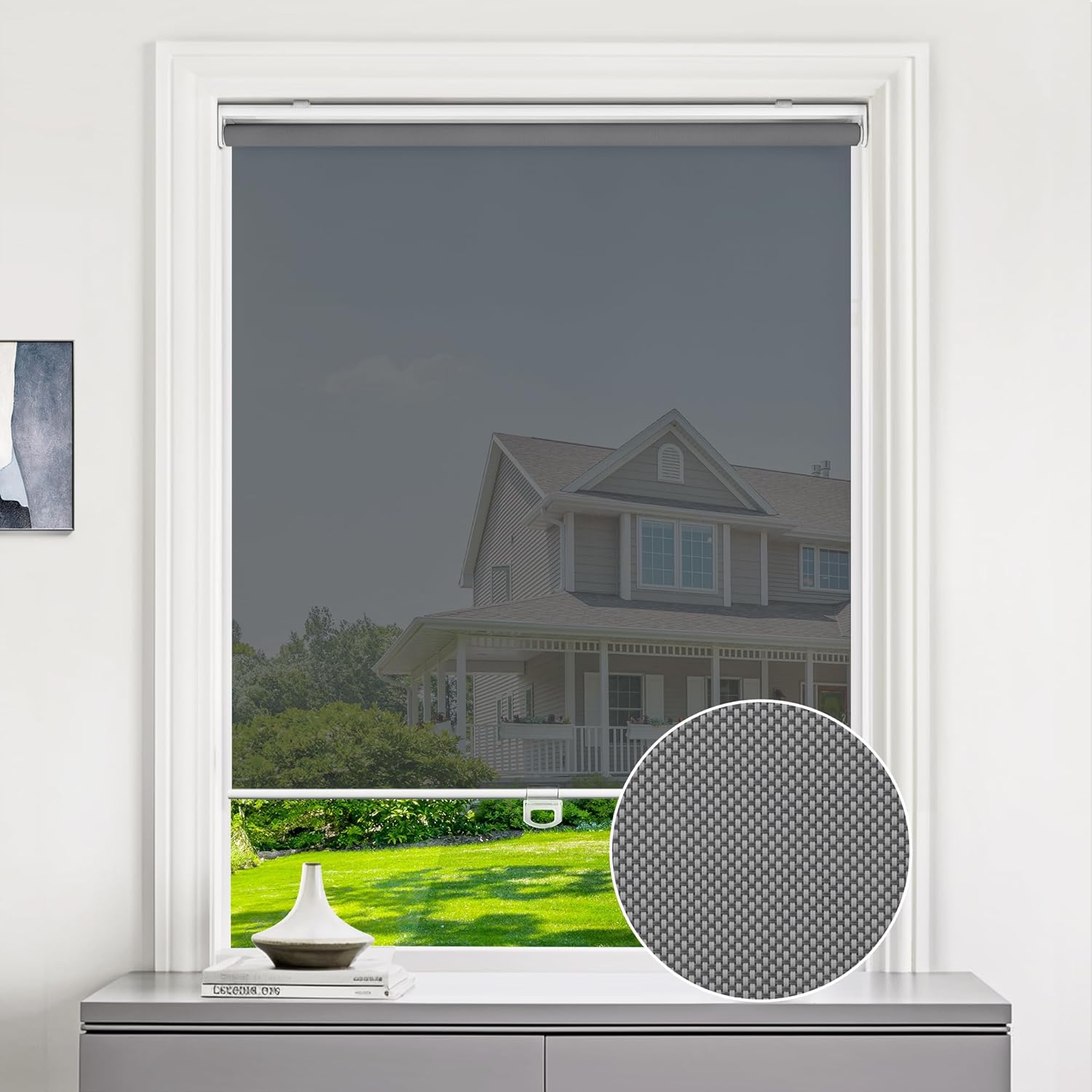 LazBlinds Cordless Roller Shades, Semi Sheer Free-Stop Light Filtering Solar shades. UV Protection Flame Retardant Blinds for Windows. Perfect for Living Room, Bedroom and Office, 20" W x 72" H, Black Black 20" W x 72" H (Fabric: 18 3/4'' Width)