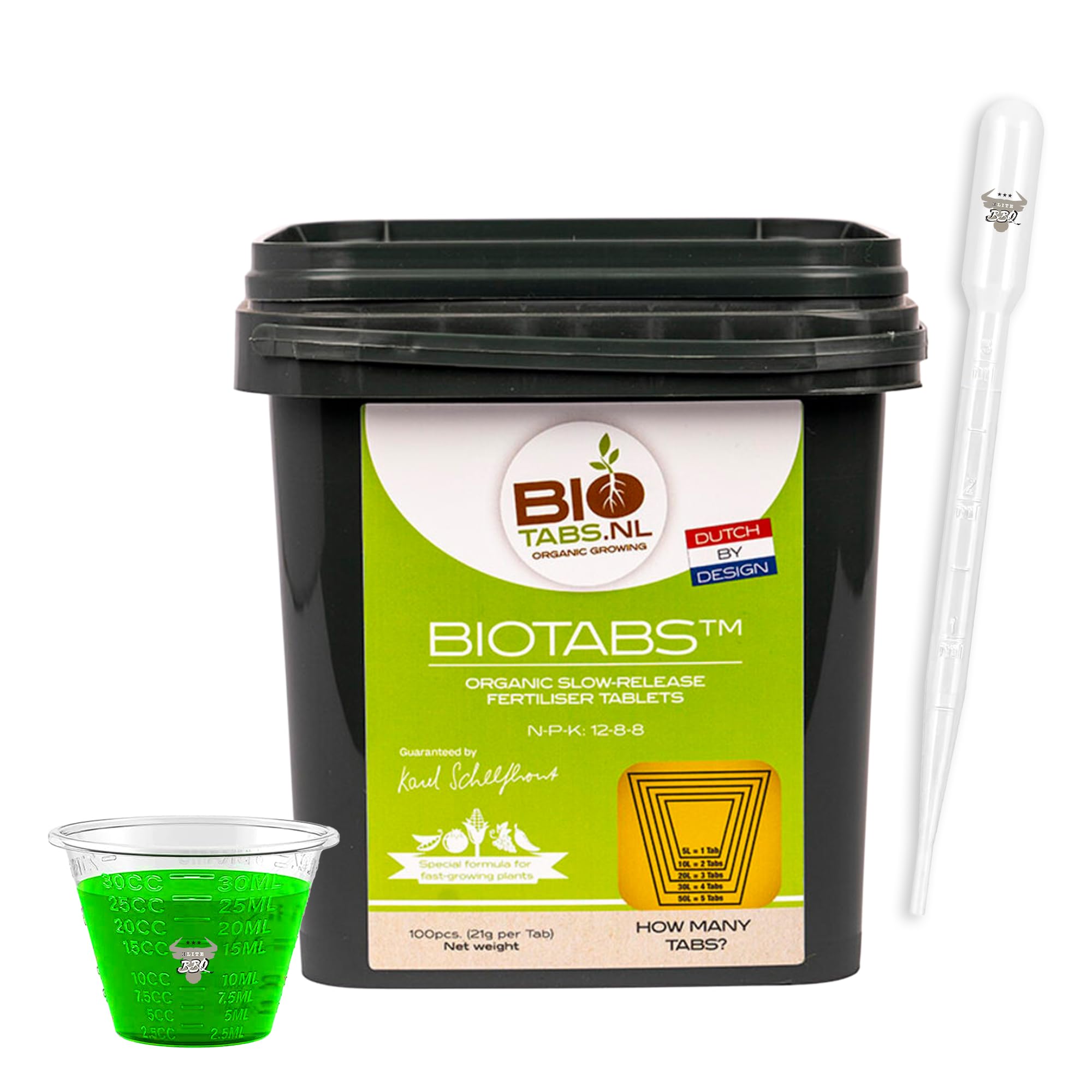 BioTabs 100 Stück – Organischer Langzeitdünger mit Pipette & Messbecher für kräftiges Pflanzenwachstum