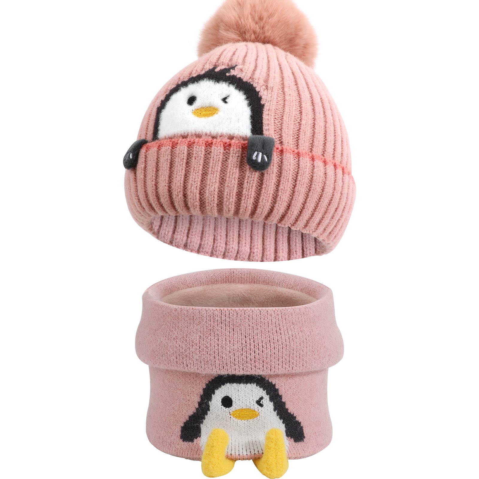 TAGVO Invierno Set de Bufanda, Gorro para niños, Gorro de Punto térmico con Forro Polar Grueso, Calentador de Cuello, para niños niñas, de 3 a 6 años, Conjuntos de Accesorios de Invierno