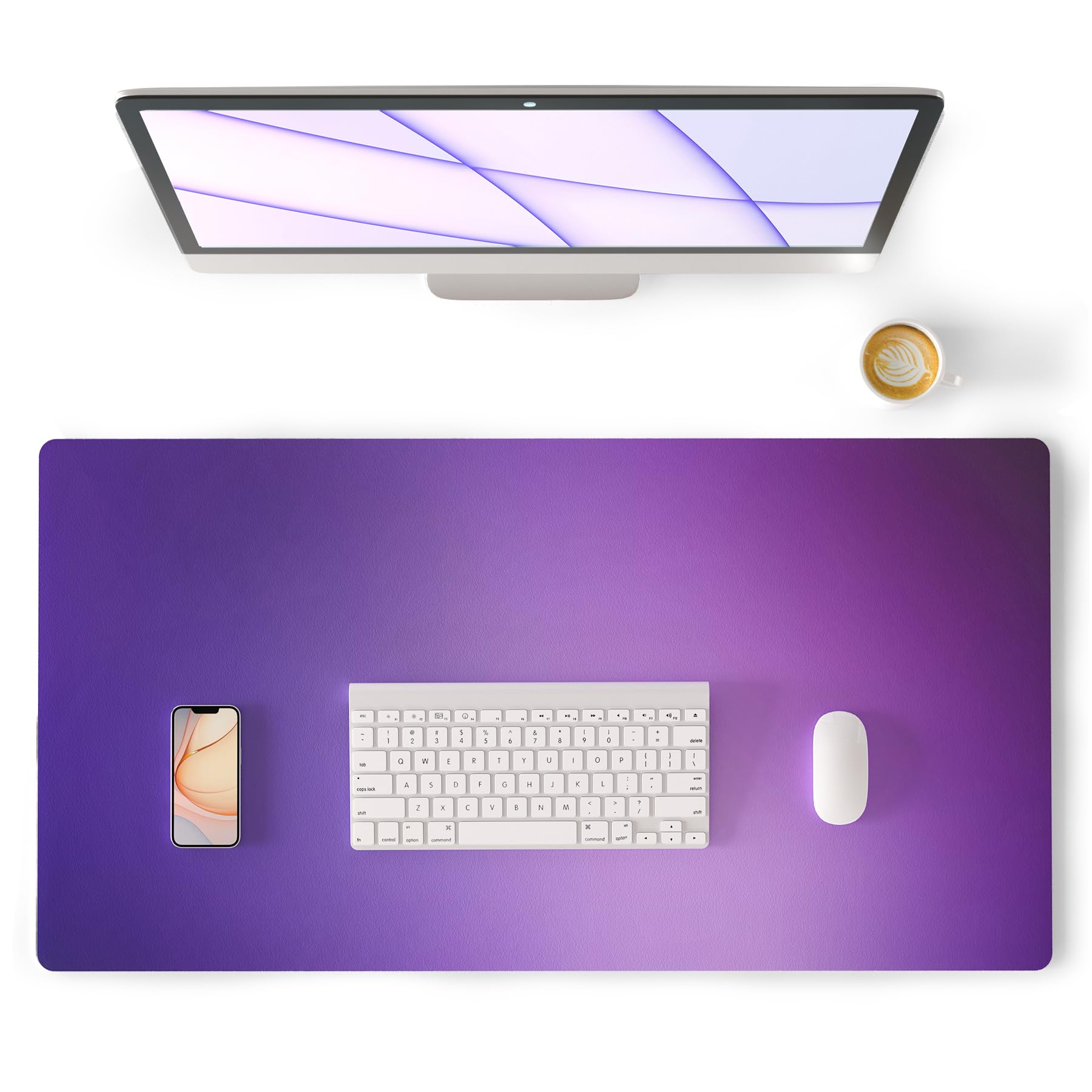 Colorful Star Purple Desk Mat Woman Office Desk Pad, Leather Keyboard and Mouse Pad for Desk, Ombre Desk Accessories for Girls, Non-Slip Large Gaming