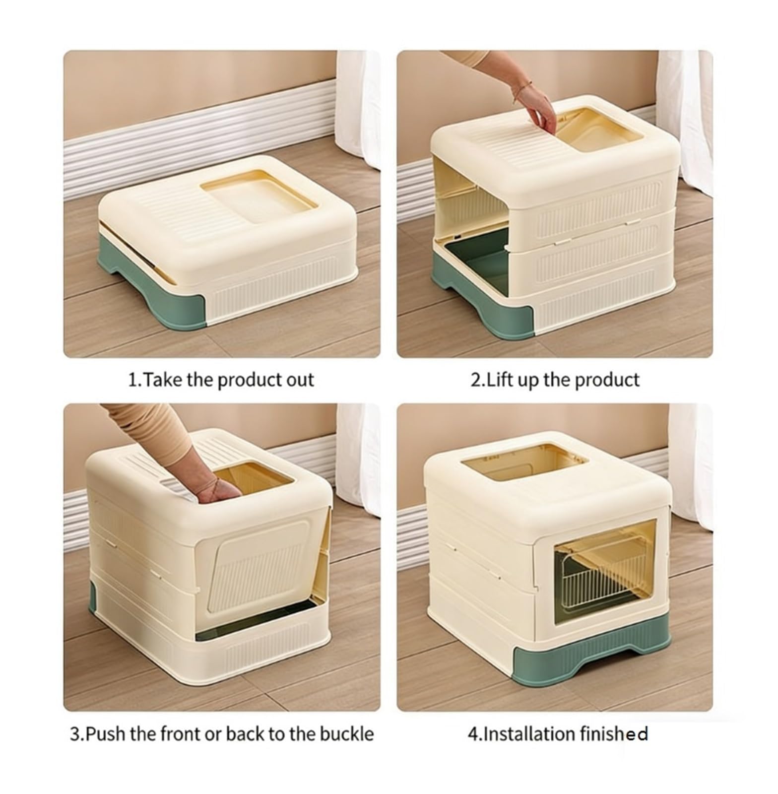 Caja de arena para gatos totalmente cerrada con tapa y cajón, plegable, entrada frontal, bandeja de salida superior, antisalpicaduras (gris)