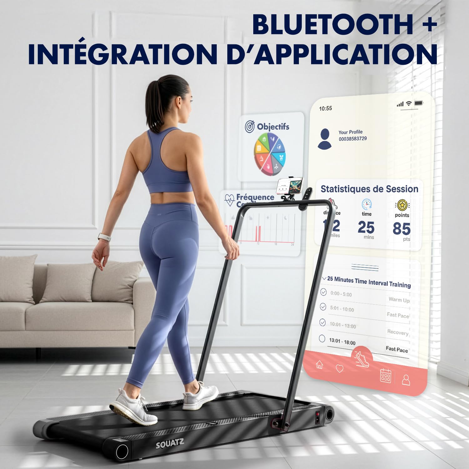 Squatz Tapis de Marche 2-en-1 avec Plateforme Vibrante, Walking Pad Compact 120 kg, Moteur Silencieux 45 DB