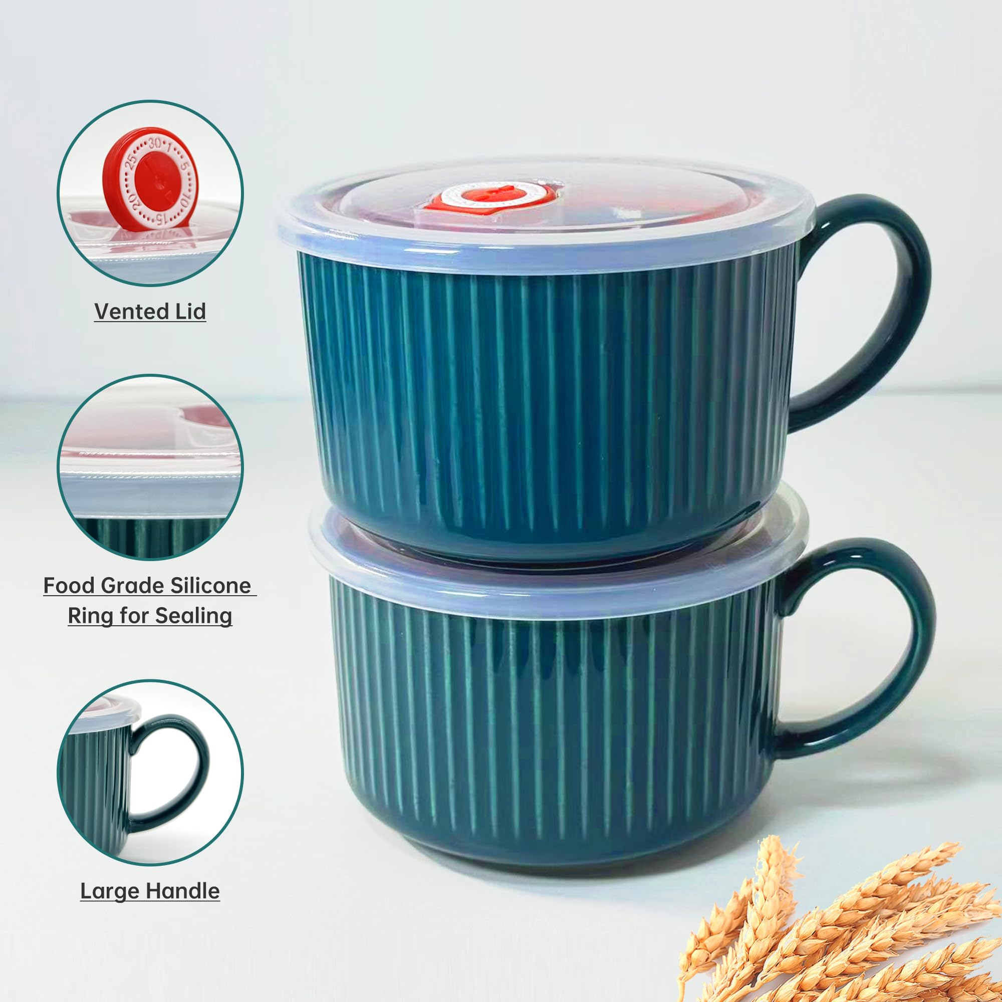mehrido Ceramic Soup Bowls with Handle and Vented Lid, 850ml Large Soup Mug for Instant Noodle Cereal, Soup Containers, Microwave & Dishwasher Safe - Image 3