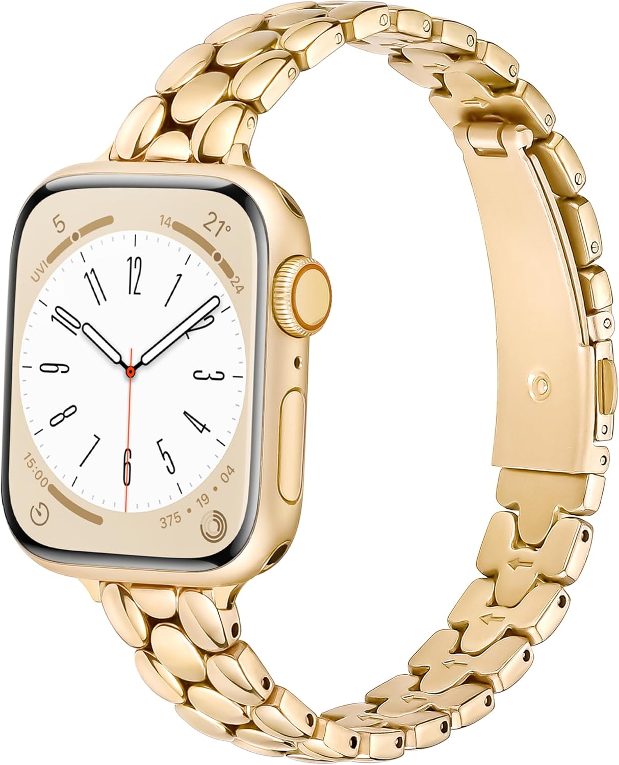 Slim Metal Band Fits Apple Watch Bands 46mm 45mm 44mm 42mm(Series 3 2 1) 49mm, Stainless Steel iWatch Bands Women, Dressy Band for Apple Watch Series 11 10 9 8 7 6 5 4 SE Ultra, Gold