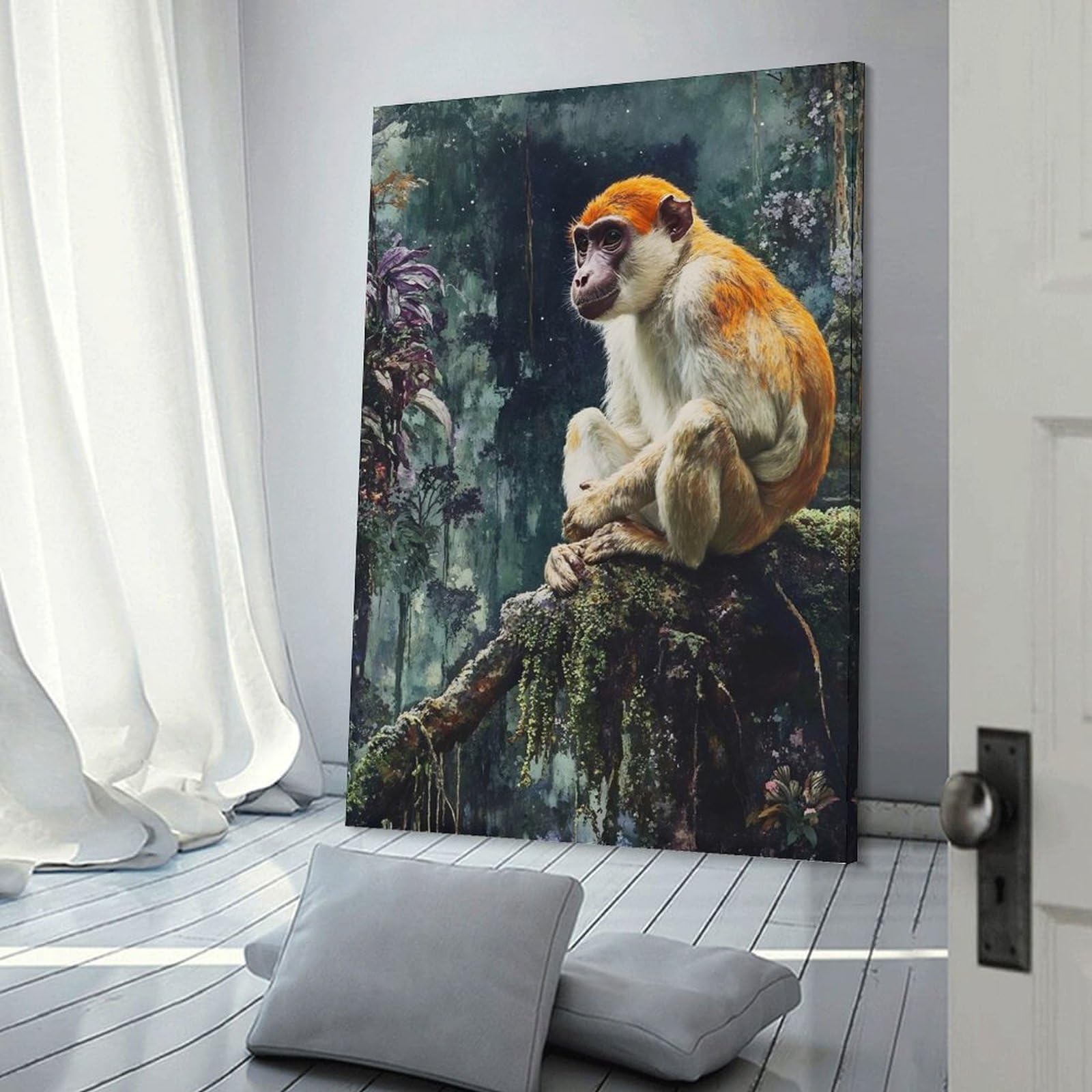 Junmoney Frame-Style-22 Monkey In The Jungle Canvas Wall Decor 20X30inch(50X75cm), For Bedroom Walls, Guest Spaces Or Lounges, A Warm Accent For Relaxed Interiors