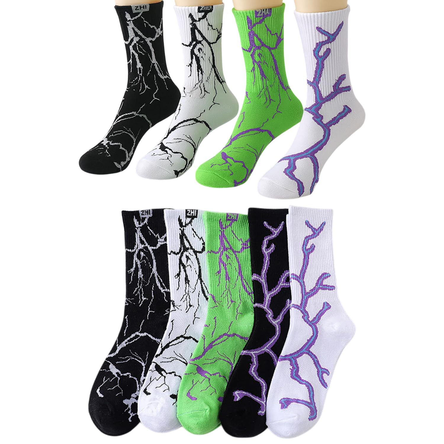 Men’s Cotton Crew Socks | Stylish Lightning Pattern Casual Socks – Breathable & Comfortable – Pack of 5 (Multicolor)-image-36