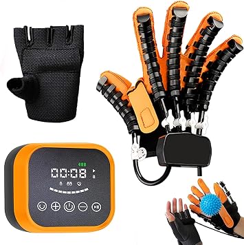 DZKJ Hand Function Rehabilitation Robotic Gloves Generations Hemiplegia, Stroke Patient Finger Trainer Robot Rehab Auxiliary Gloves Left Recovery Exercise Equipment Orange plugin Right XL