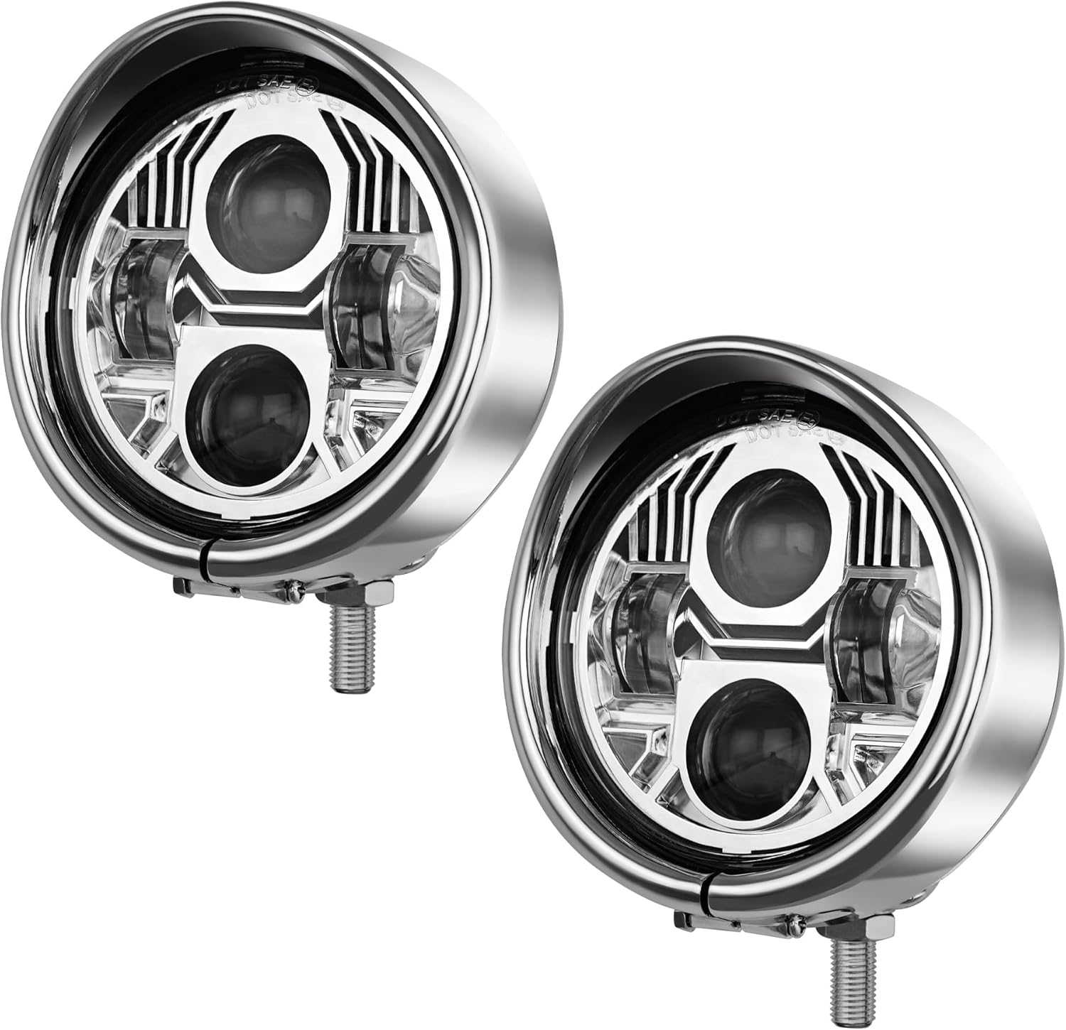 FATECIM 4.5” Motorcycle LED Fog Lights 4 1/2 inch Passing Lamps Driving Auxiliary Lights Spotlights + Housing Bucket with Visor for Harley Honda Kawasaki Suzuki Yamaha Cruiser Chopper Bobber Chrome