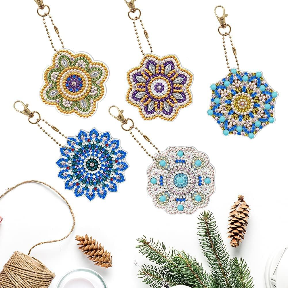 LUSandy 5pcs DIY 5D Mandala Diamond Painting Keychain KitsSpecial Shape Crystal Mandala Diamond Art Key Chain Key Ring image 2