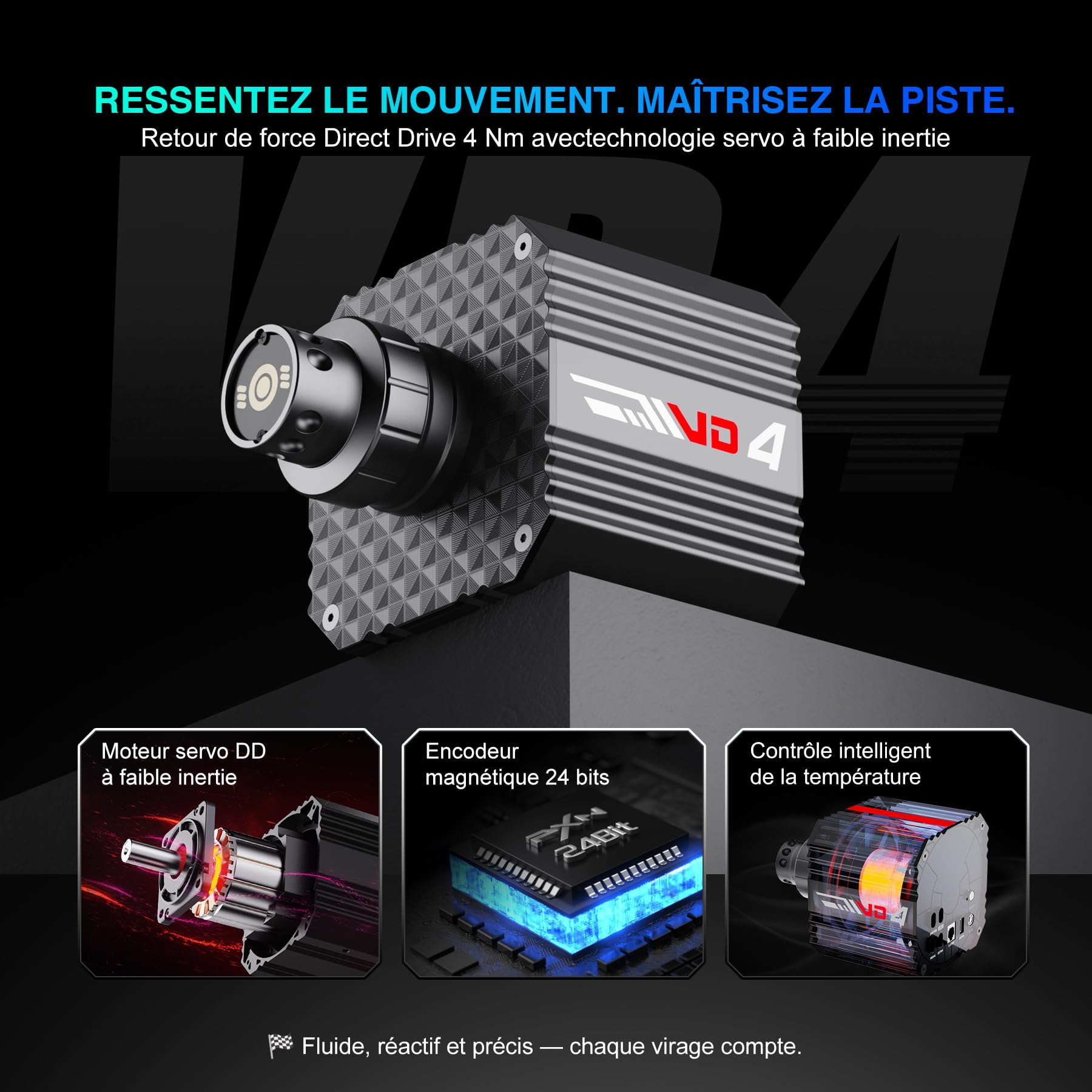 PXN VD4 Pack Volant de Course Direct Drive – Base Servo-Moteur 4 Nm avec Système de Fixation Rapide, Volant W AS, Pédales PD HM Frein & Accélérateur, Table Clamp – Compatible PC Windows