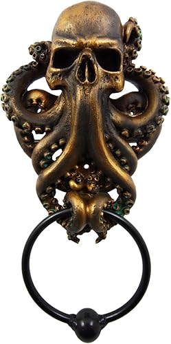 Atlantic Ebros Gift Bermudas Triángulo Océano Monstruo Pulpo Kraken Guerrero Decorativo Resina Aldaba de Puerta Estatuilla Decoración Aldabas