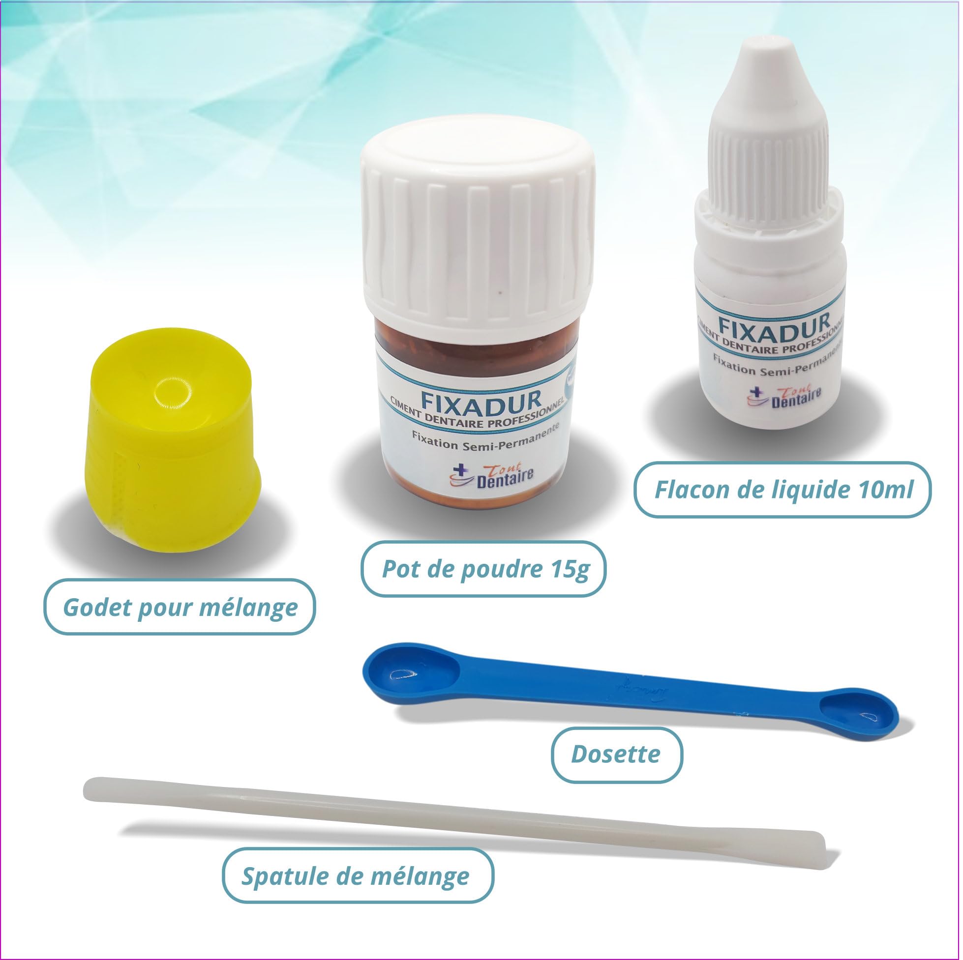 Ciment dentaire semi-permanent – Colle dentaire forte pour couronnes et bridges – Adhésif prothèse dentaire professionnel”