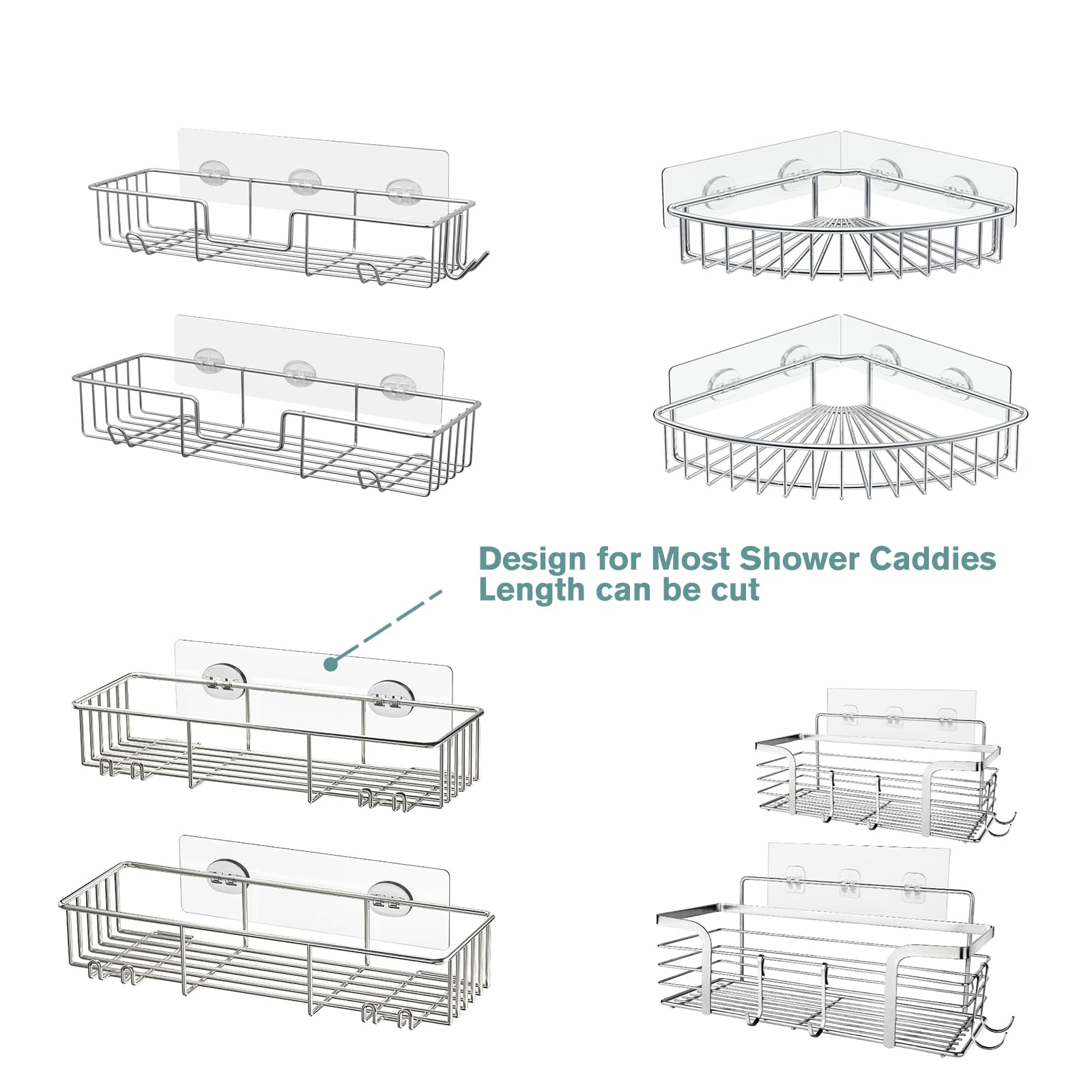 Qiic 4 PCS Shower Caddy Adhesive Replacement Hook, No Drilling Transparent Heavy Stick Hook for Shower Caddy, Bathroom Storage Shelves and Kitchen Racks, Size: 10.2 * 2.7in
