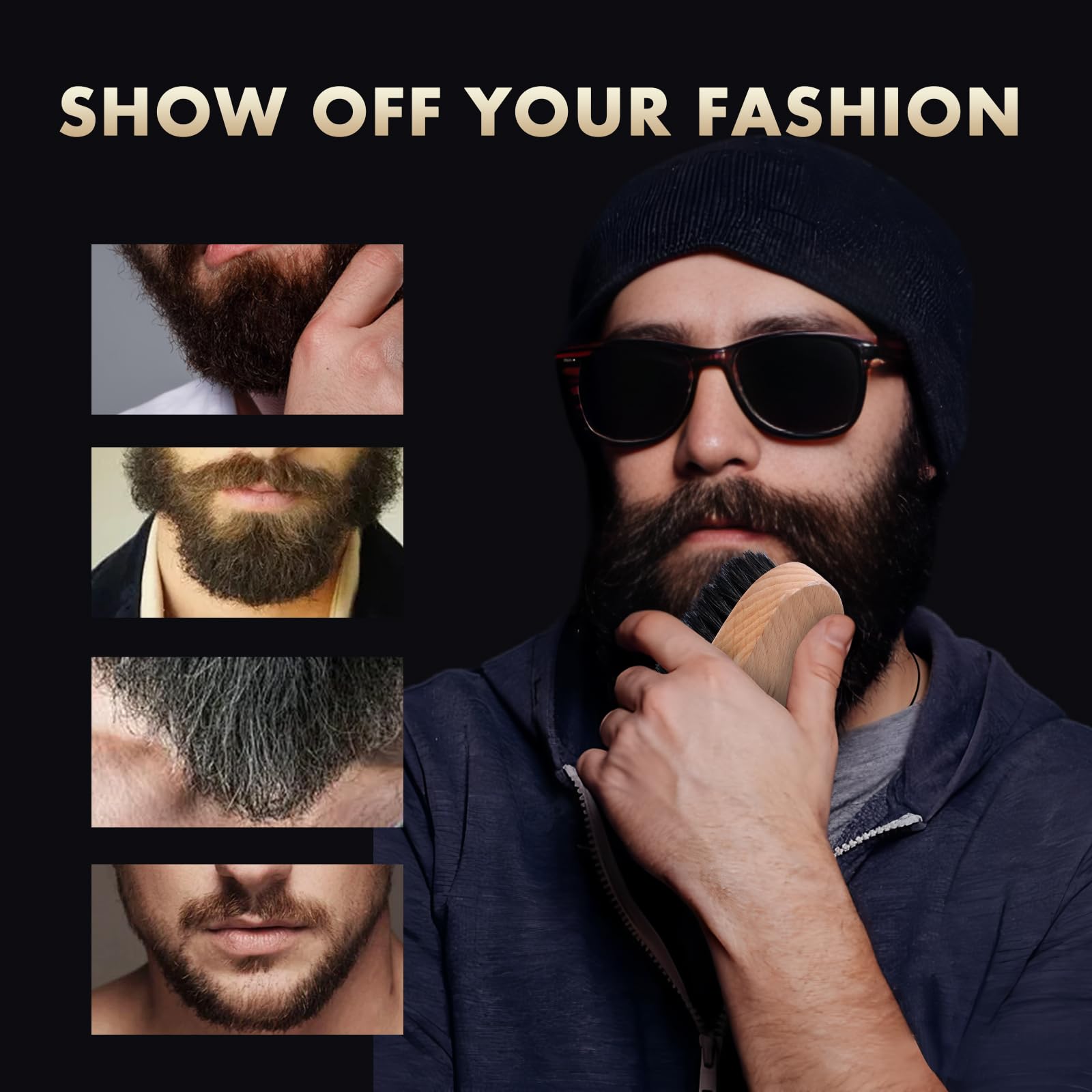 DEBETOOL Spazzola da barba da uomo con setole di cinghiale, set di spazzola e pettine in legno con forbici da barba, spazzola tascabile da viaggio per baffi in legno per la cura della barba