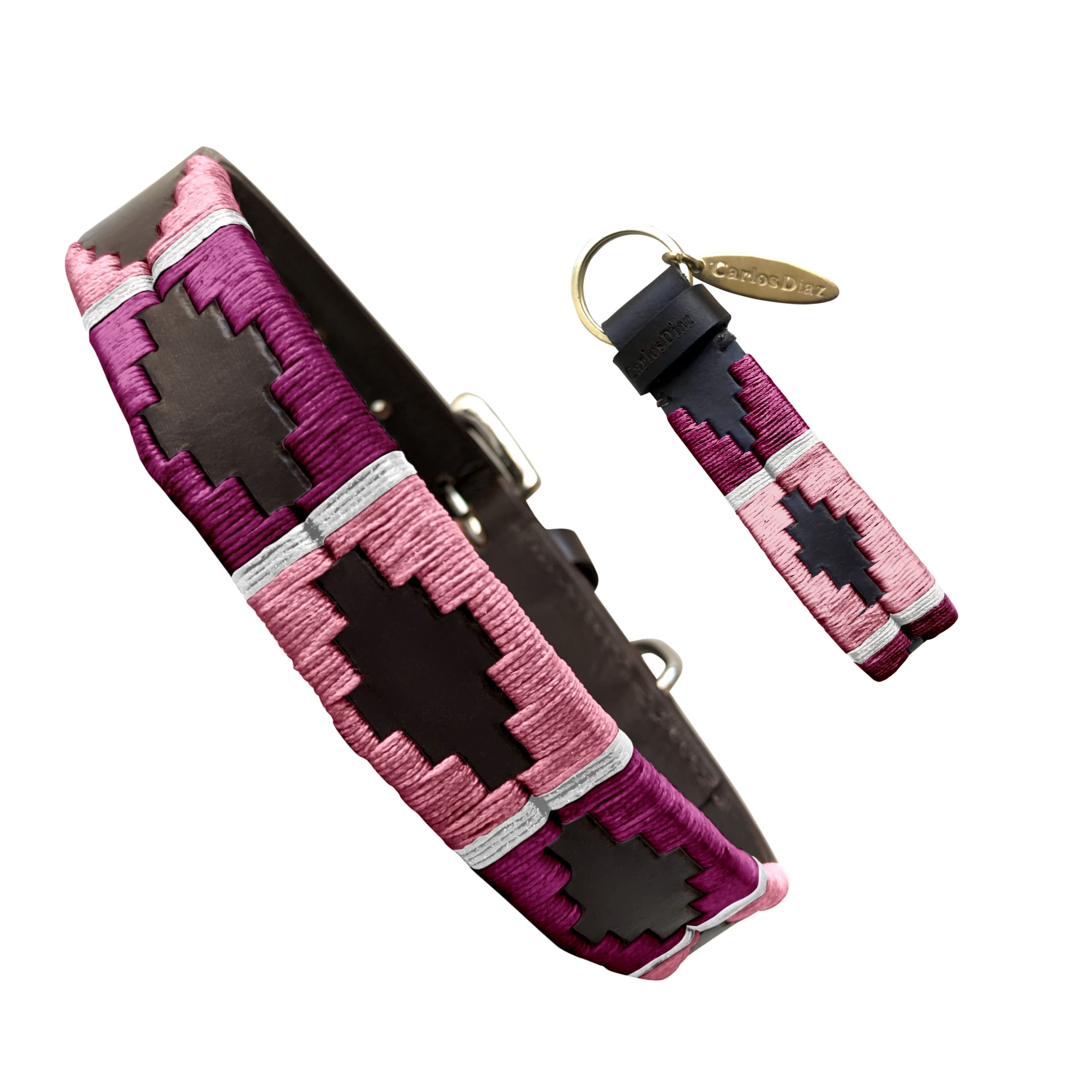 Carlos Diaz Echtes Leder gewachstes Premium-Polo-Hundehalsband mit Stickerei L